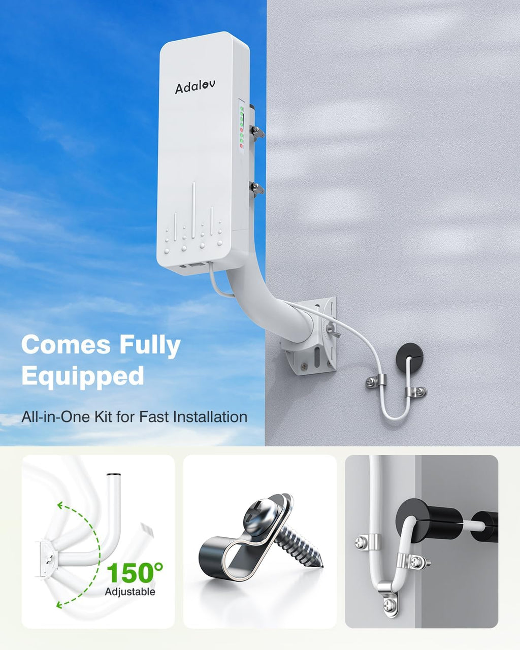 CPE661 Gigabit Wireless Bridge with Mounts, Dual WiFi Broadcasters, 3KM 5.8GHz Outdoor Point-to-Point WiFi Extender, Long Range Network Extension Compatible with Starlink, Farm, Garage, Barn