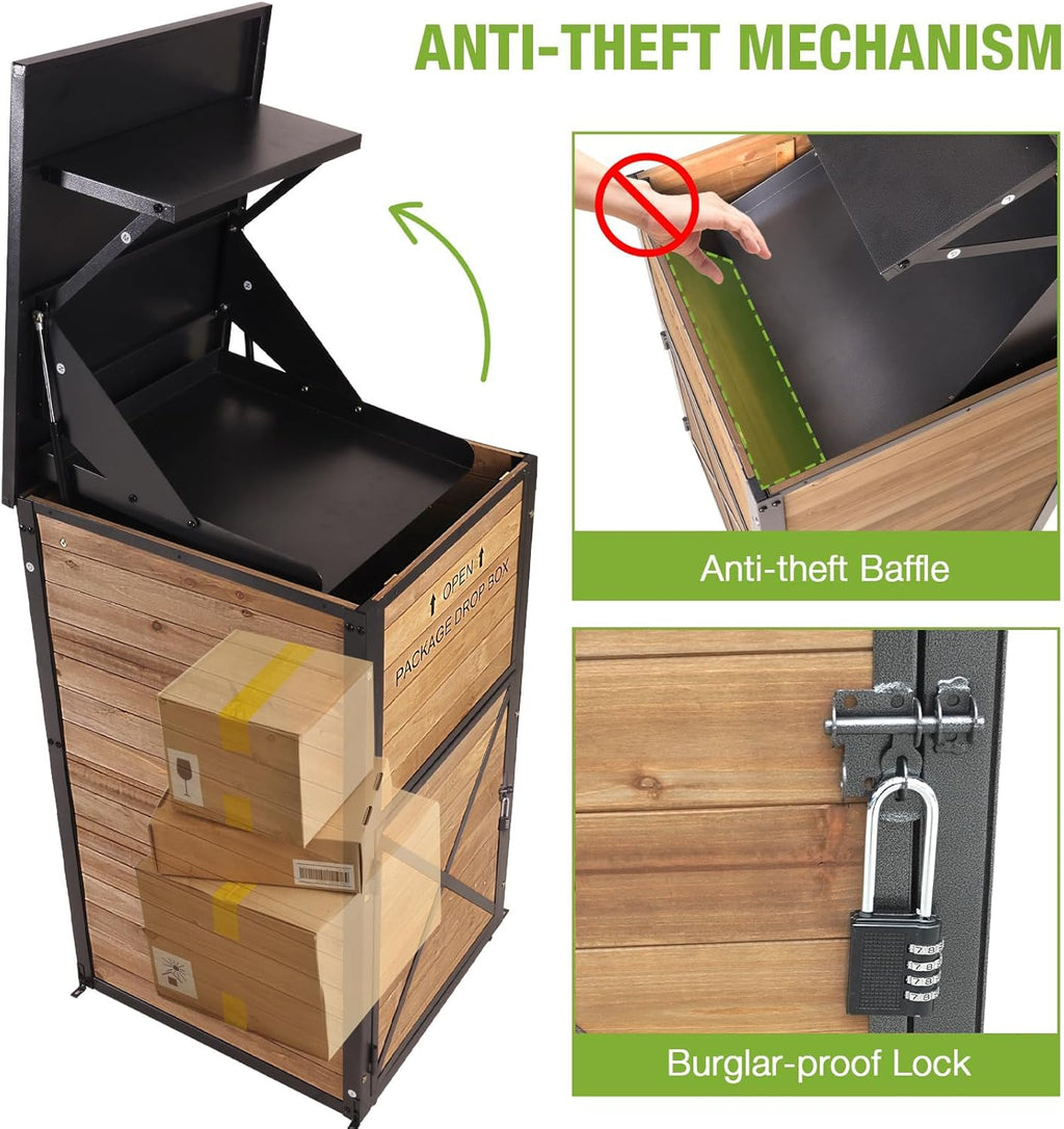 GUTINNEEN Package Delivery Boxes for Outside, Metal Frame Large Parcel Drop Box with Combination Lockable, Secure Anti Theft Package Delivery Box for Porch Curbside