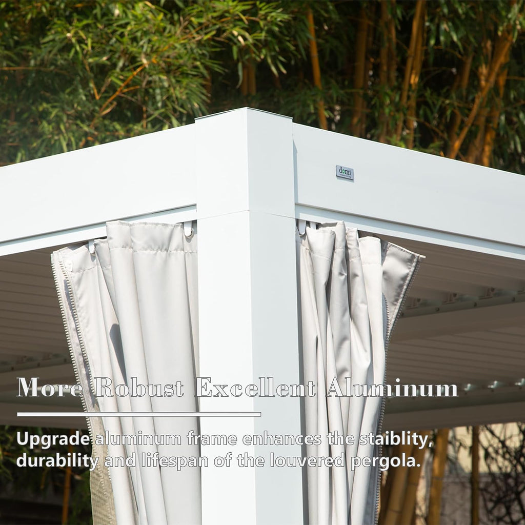 Domi 10'x10' Aluminum Louvered Pergola Outdoor Pergola with Adjustable Roof Sun Shade Gazebo with Gutter System for Backyard Garden Deck (White)