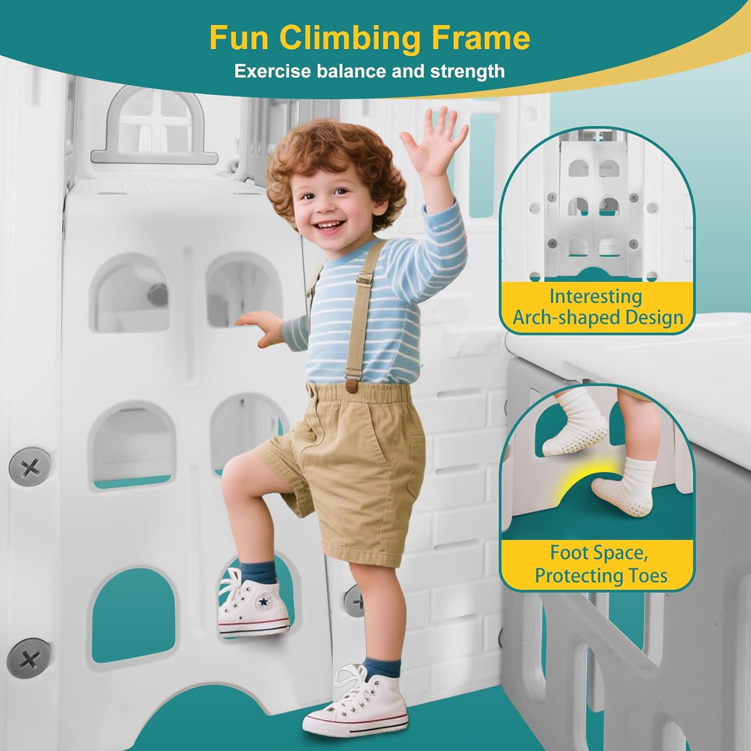 JOYLDIAS 10 in 1 Toddler Slide, Freestanding Kid Climber Slide Playset, Toddler Playhouse with Slide and Swing, Basketball Hoop, Telescope, Indoor Outdoor Backyard Playground Toy for Toddlers Age 1-3+