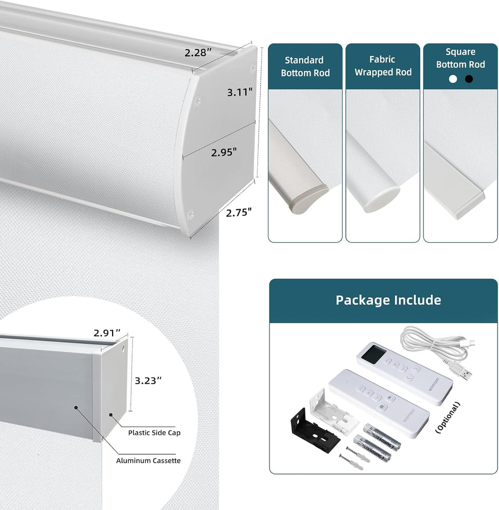 Motorized Blinds with Remote,100% Blackout Automatic Roller Shade Compatible with Alexa Google Homekit Thread,Electric Blind for Window,Vinyl Pure White