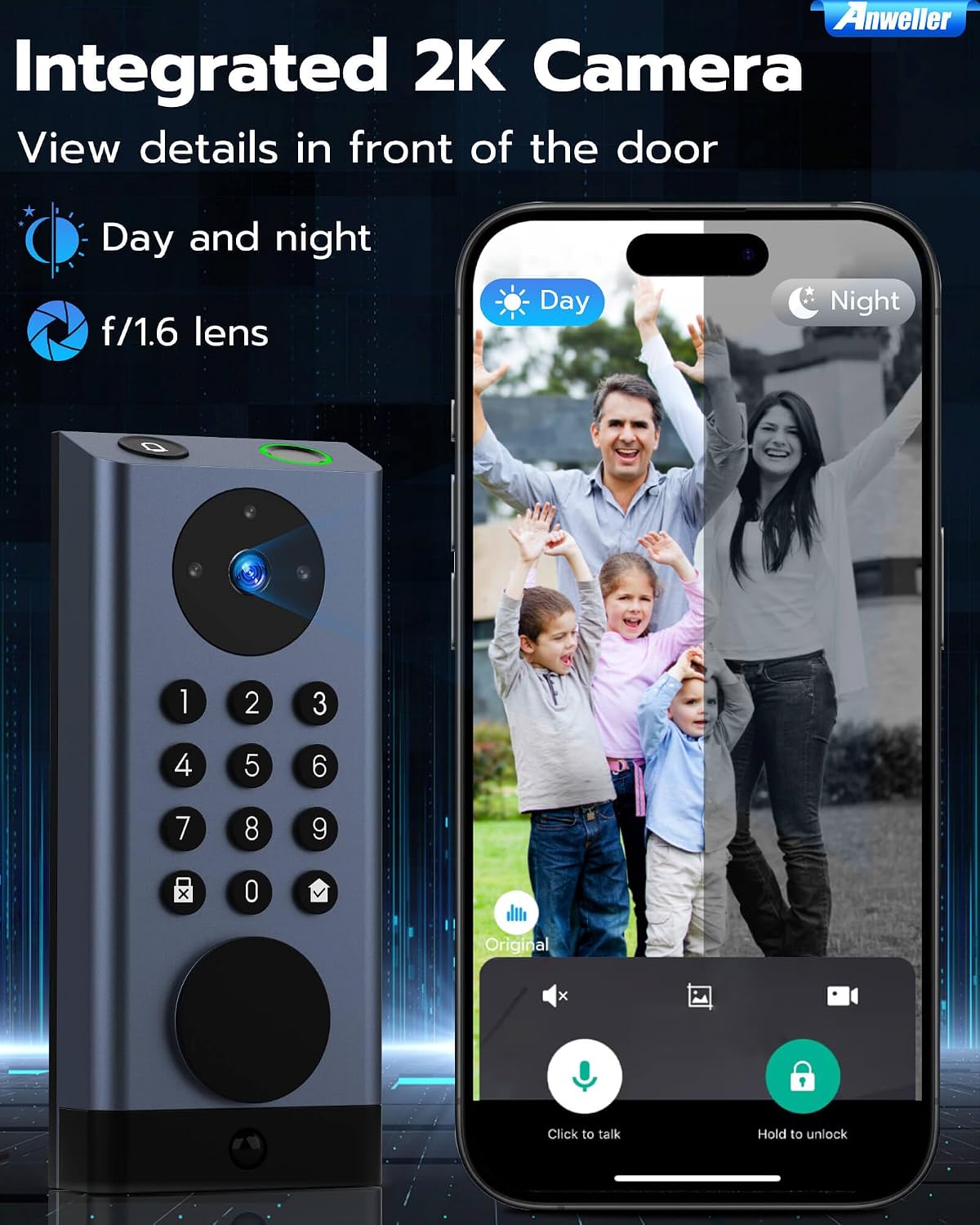 Anweller Smart Door Lock with Camera, WiFi Deadbolt with Video Doorbell, Fingerprint Biometric Electronic Keyless Entry Front Door Lock with Code Keypad for Exterior Doors, 10000mAh Battery