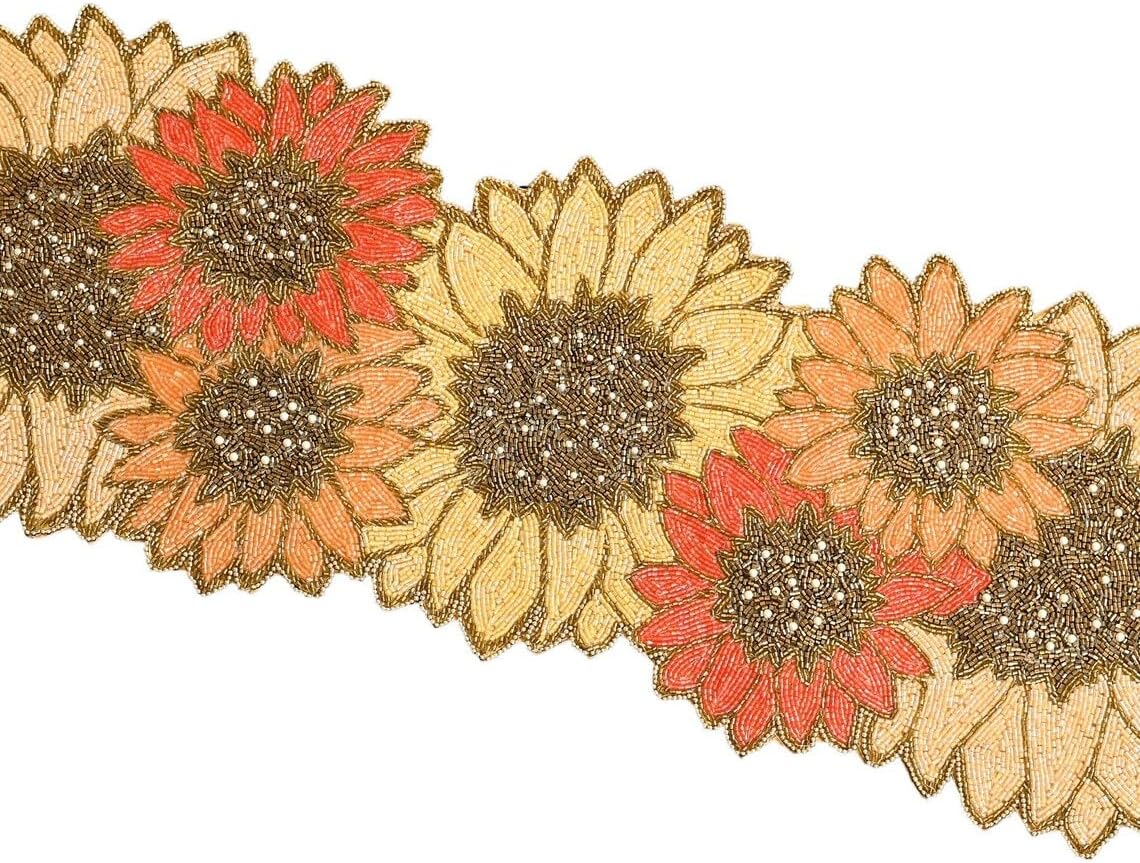 Handmade Beaded Table Runner, Multicolor Sunflower Table Runner, Designer Tableware 13X36 Inch