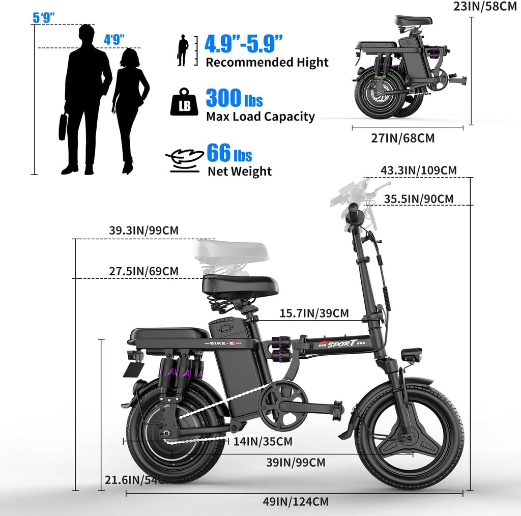 Electric Bike for Adults,14' Folding Adult E Bike with 650W Peak Motor,25 mph,30 Miles Range, 8-Point Suspension & Disc Brake,Commuter Electric Bicycle,UL2849 E Bike