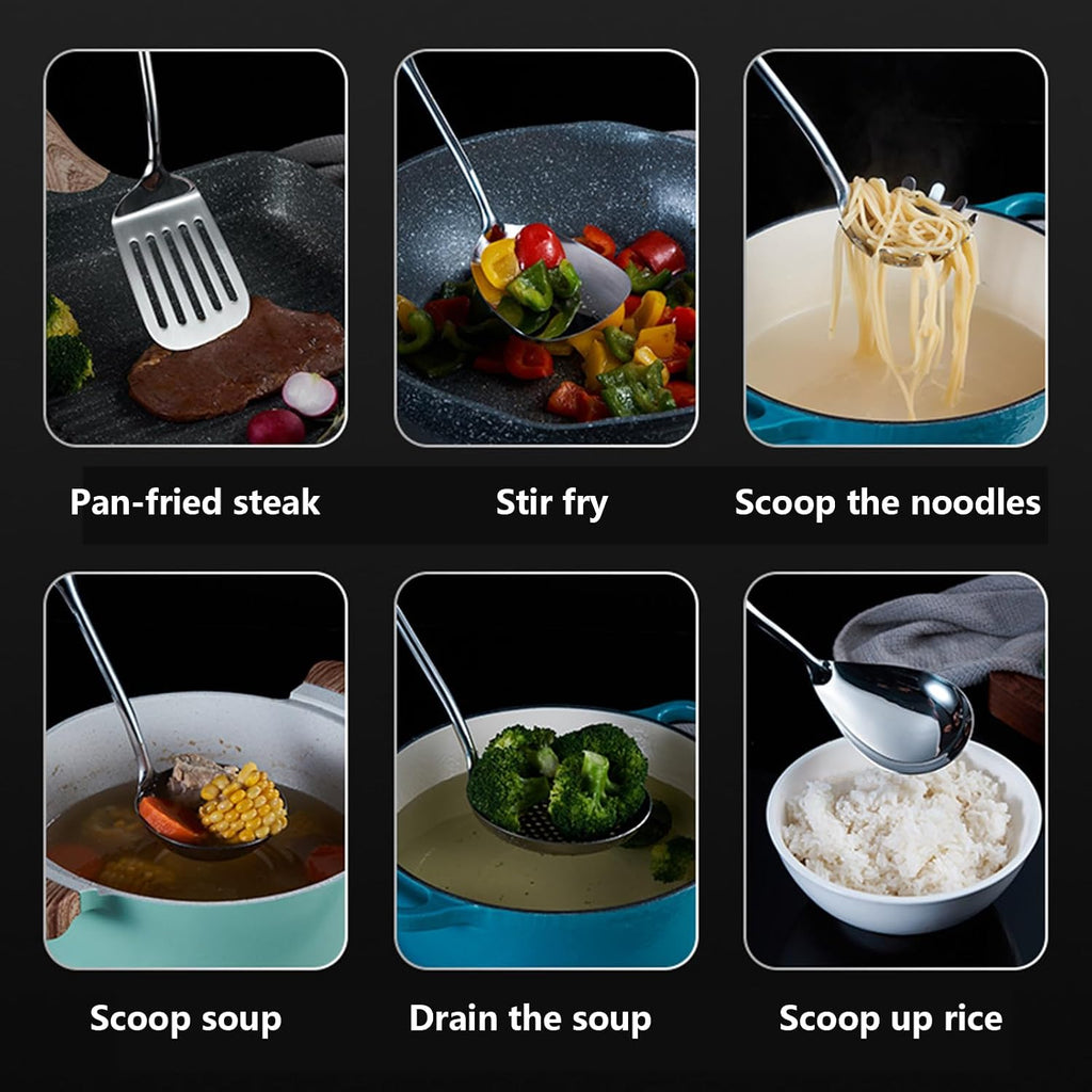 304 Stainless Steel Kitchen Utensils Set 7 Piece Stainless Steel Cooking Utensils Set with Utensil Holder Non Stick Non-Slip Heat-Resistant Handle BPA Free Dishwasher Safe