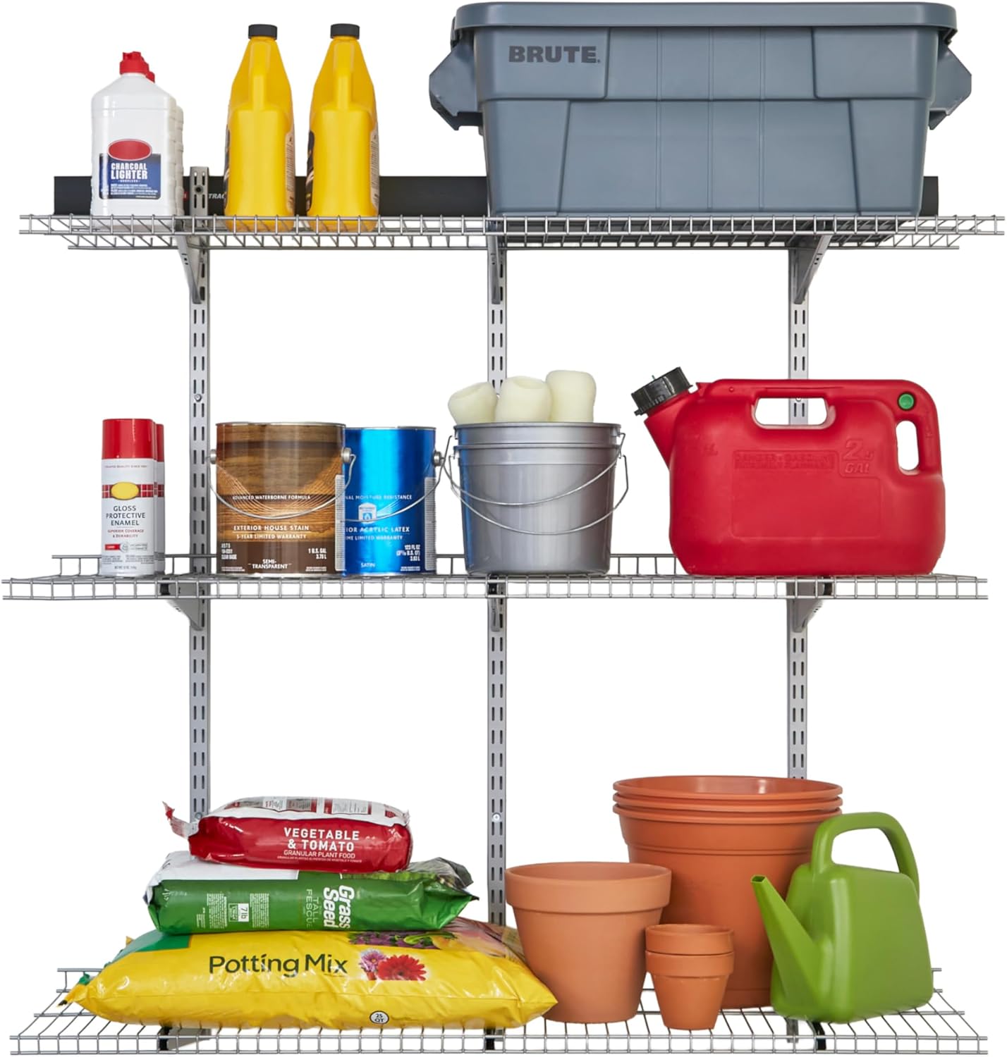 Rubbermaid Fasttrack Rail Storage 48'x16' 3-Shelf Kit, 350 lbs. Per Shelf, for Home/Garage/Shed/Workshop Organization