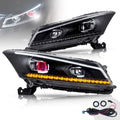 VLAND LED Projector Headlights Assembly for [Honda Accord EX, LX, EX-L Sedan 2008-2012 (NOT fit 2-Dr Coupe)] with Sequential Turn Signal 3157 light bulbs (No include), YAA-HD-0145AH, (Demon eyes)