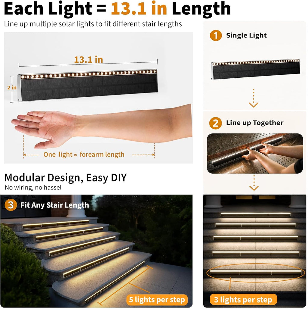 SHONELIGHTING Solar Step Lights for Outside, 33 Focused-Beam High-Brightness LEDs, Waterproof Aluminum Outdoor Stair Light for Risers, Curbsides, Poolsides, Planter Edges (Warm White, 12Pack)