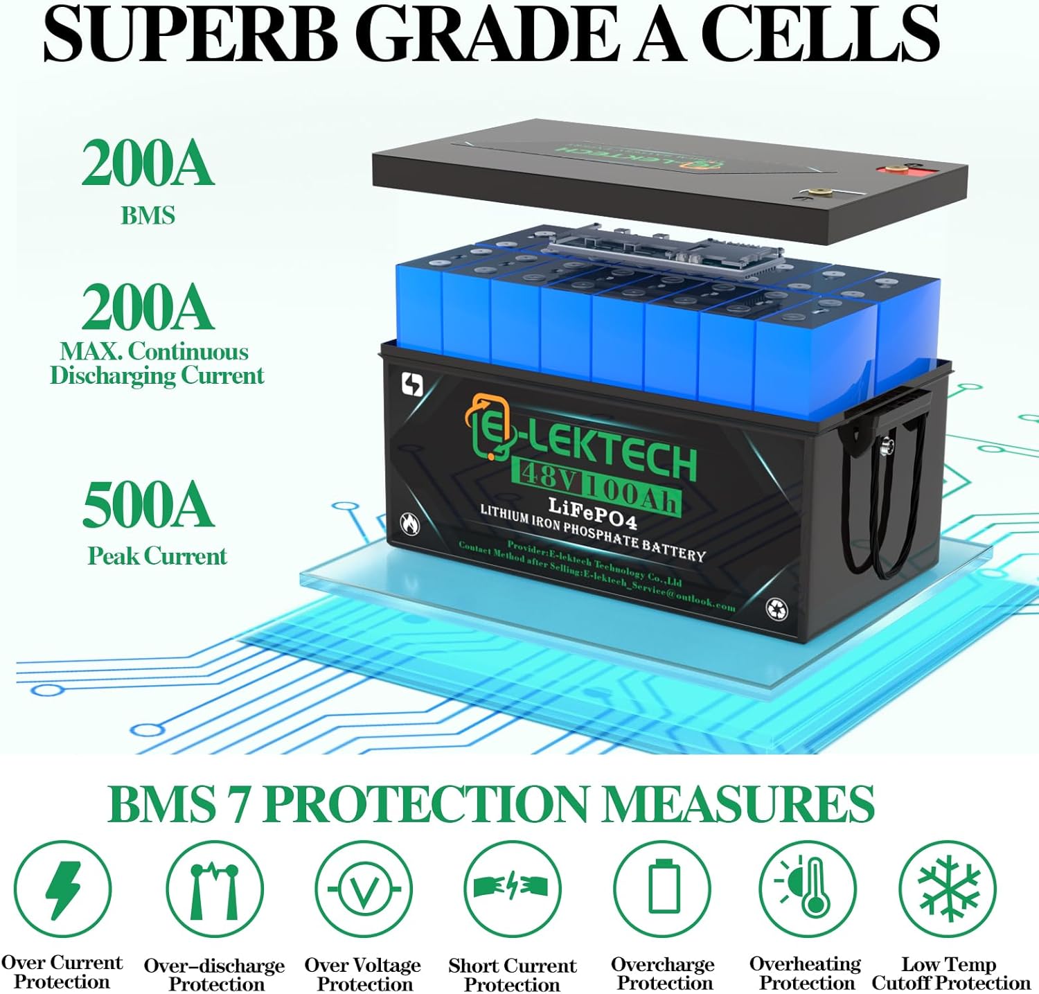 48V 100Ah Golf Cart LiFePO4 Lithium Battery Built-in 200A BMS, Up to 10000 Deep Cycle, Low Temperature Cut Off Lithium Battery, Perfect for Golf Cart, RV, Solar, Marine