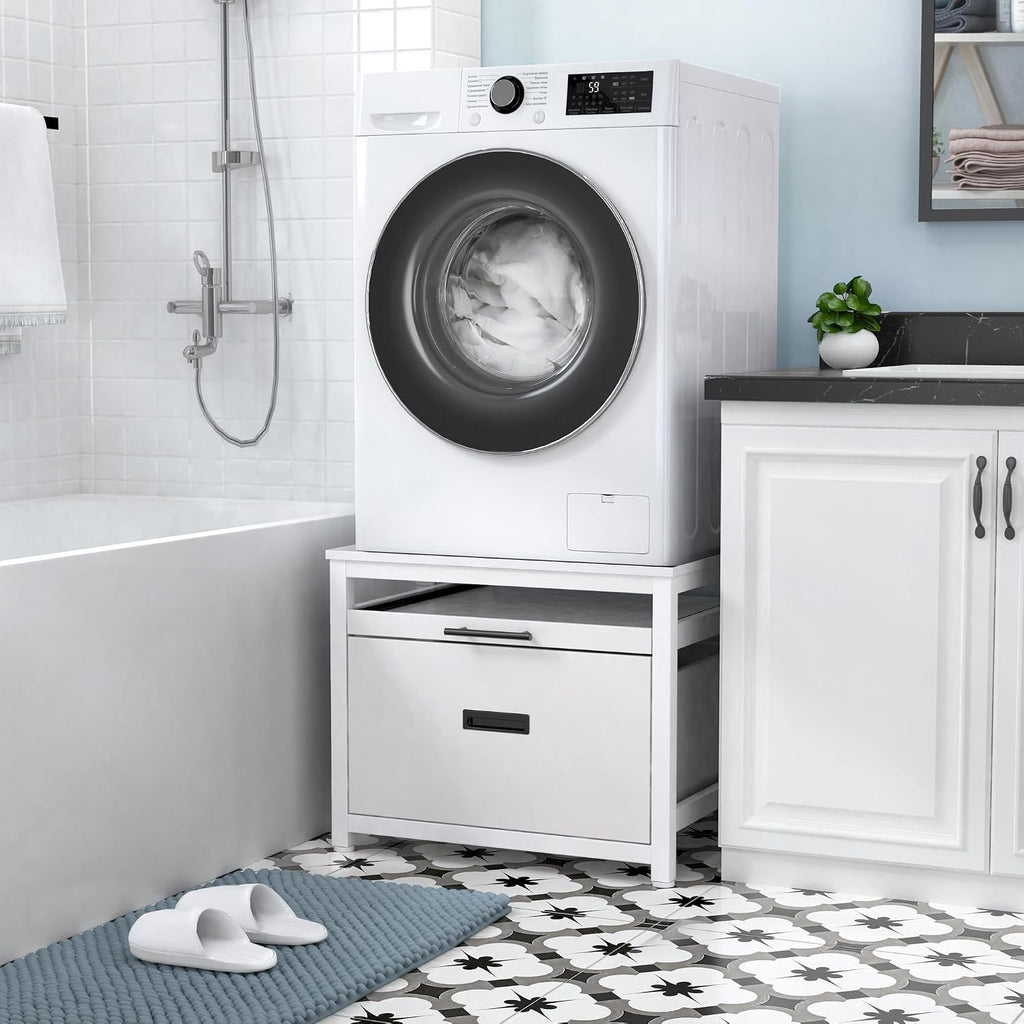 GDLF Washer Dryer Pedestal, 24.1' Laundry Pedestal for Compact Washing Maching, Washer and Dryer Stand with Shelf and Base Storage,White