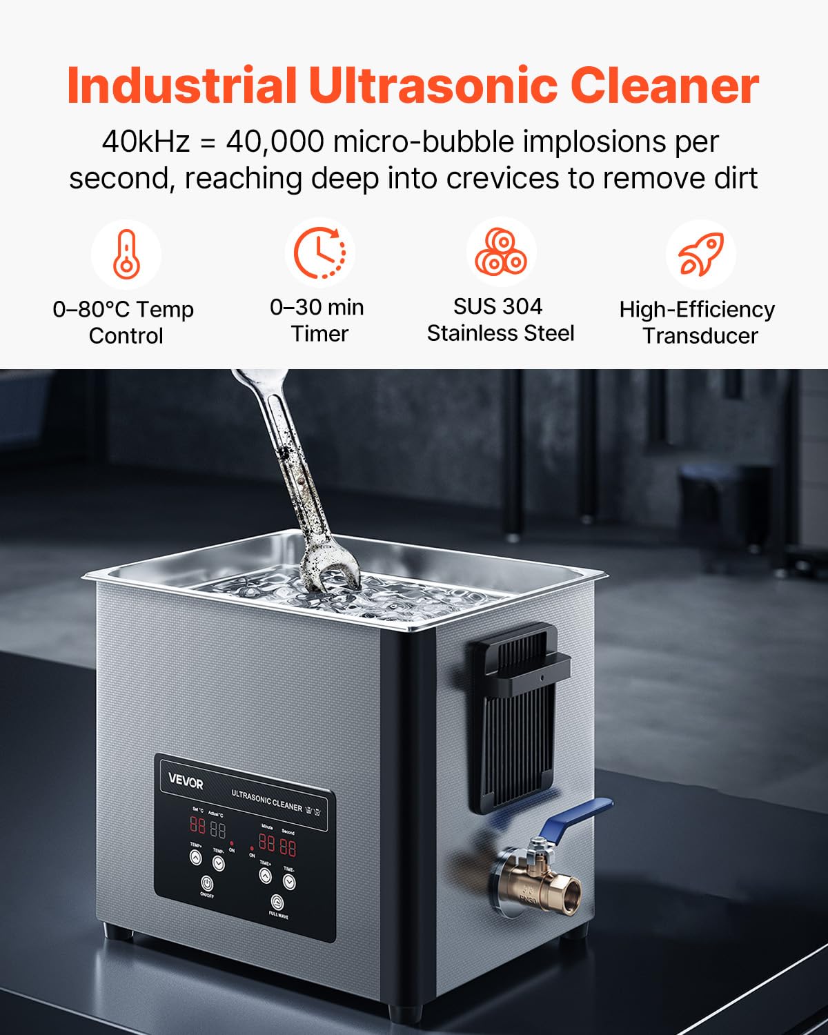 VEVOR 10L Ultrasonic Cleaner, Professional 180W Ultrasonic Cleaner Machine with Digital Display and Cleaning Basket, 40kHz Stainless Steel Cleaning Machine Ideal for Jewelry, Coins, Watches, Razors