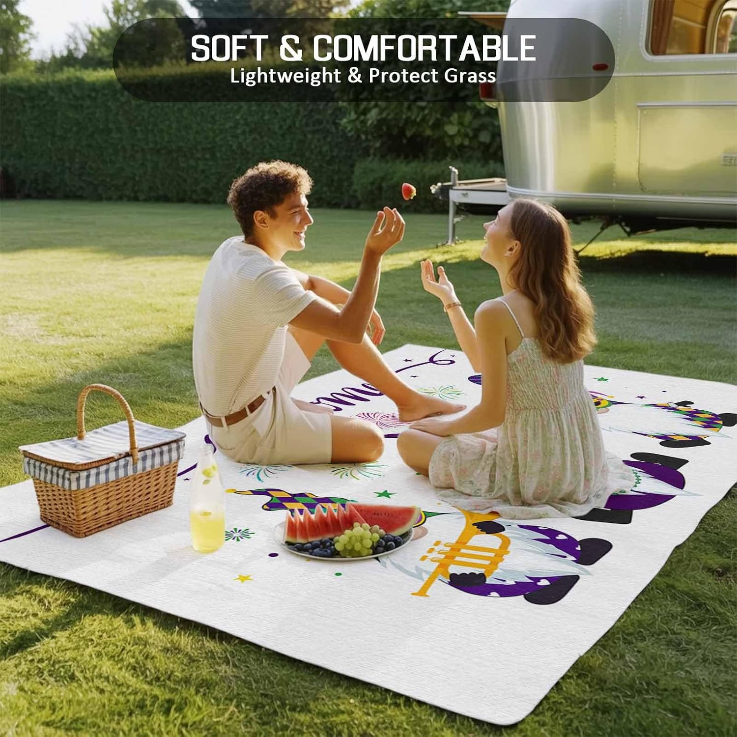 Outdoor Rug 4x6ft Carnival Festival Funny Gnomes Celebration Patio Area Rugs Waterproof Easy Cleaning Non Shedding Thick Mats White Carpet for Indoor Outdoor Porch Deck Backyard Balcony