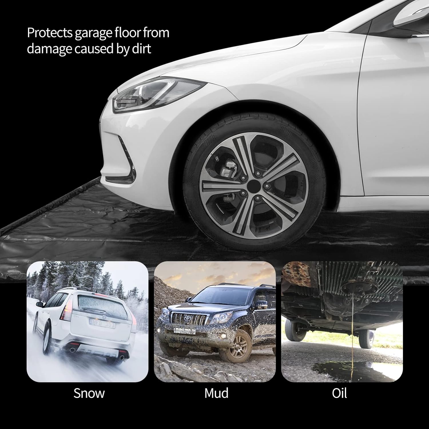 WELKIN Containment Mat,(8'6' x 20'),Non-Slip Garage Floor Mat - Heavy Duty Waterproof Protection from Snow, Rain and Mud for Cars