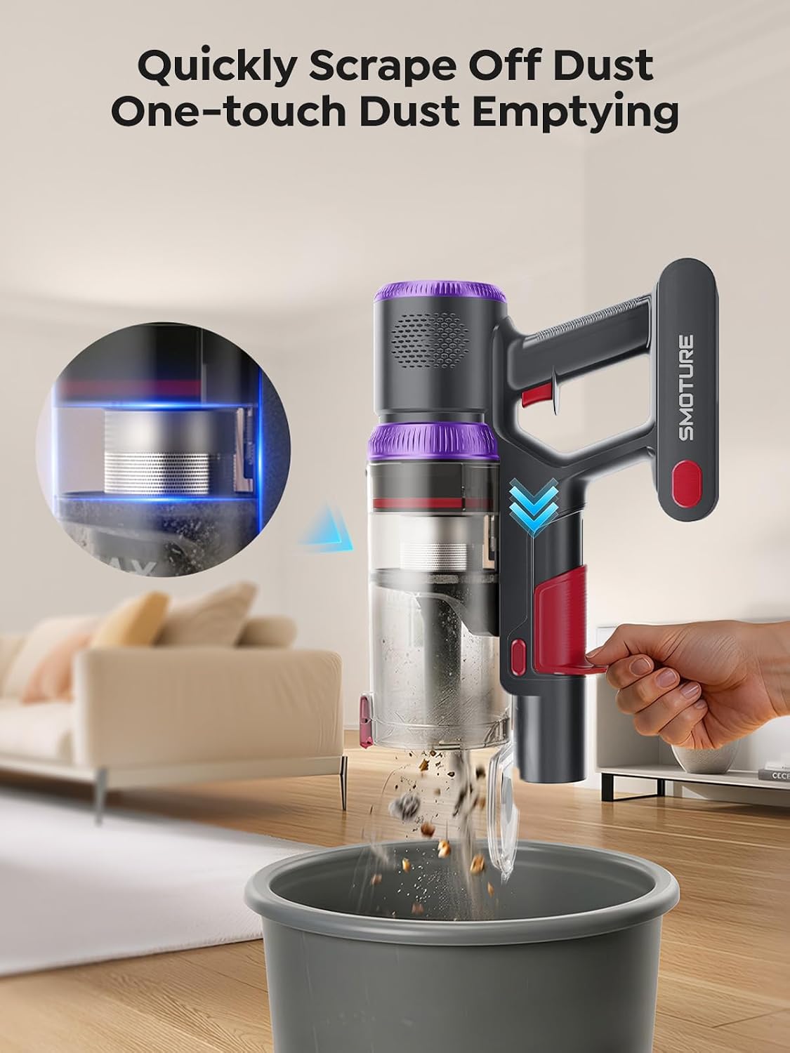 SMOTURE Cordless Vacuum Cleaner, 650W 55KPA 70 Mins Vacuum Cleaners for Home, Pet Brush & Sofa Brush, 3.3Ft Hose, Wall-Mount Charging, Stick Vacuum for Pet Hair/Sofa/Carpet/Hard Floor
