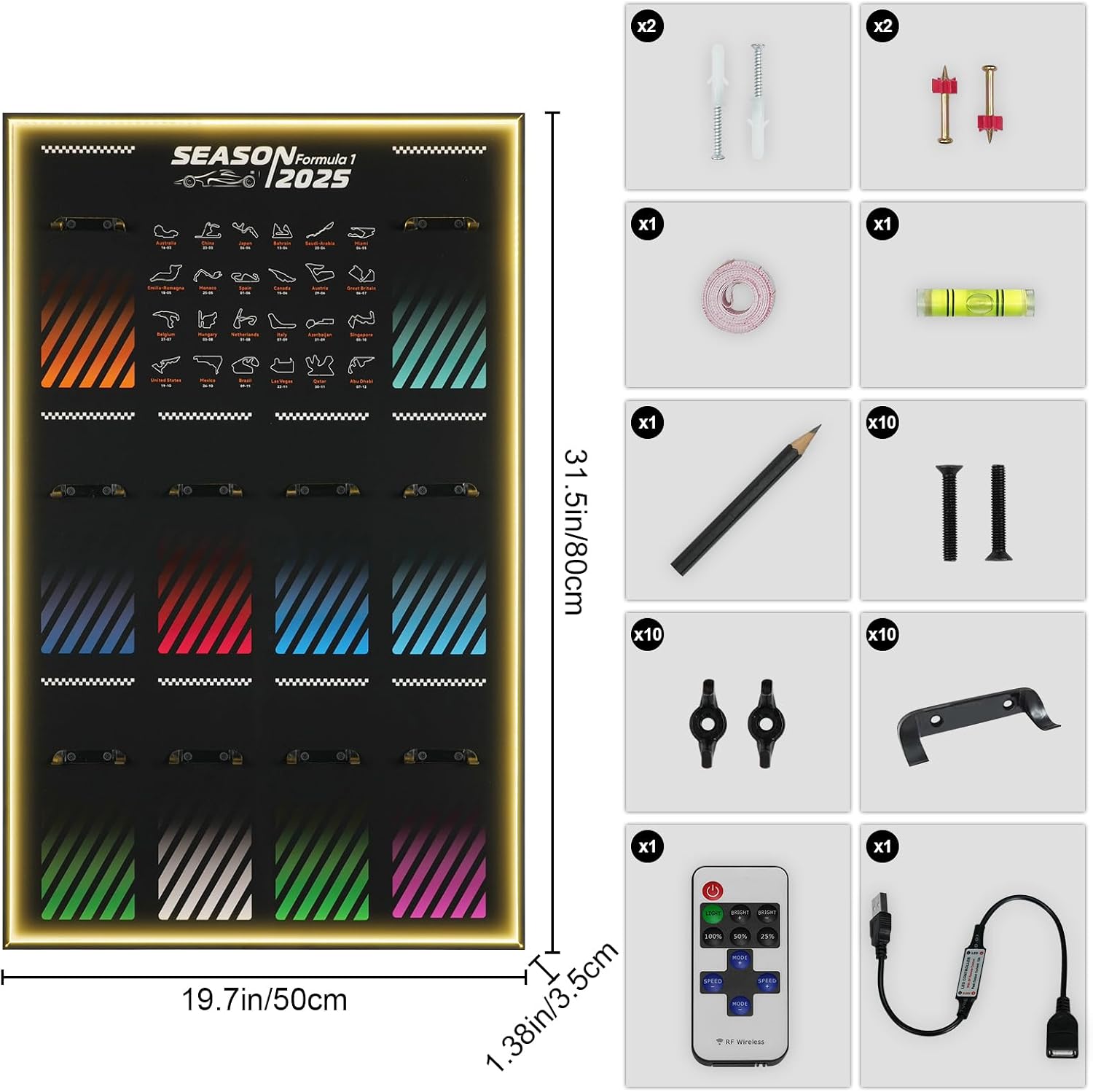 Display Wallboard with RGB LED Lights for Lego Speed Champions Race Car Collector's Pack,Wall Mount for 77242-77251 Collectible Model Car Kit (Car Not Included)