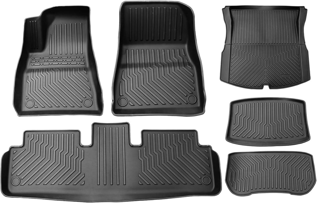 All Weather Floor Mats for 2024 Tesla Model 3 Highland Cargo Liners TPE Rubber 3D Car Mat Full Cover Front Rear Cargo Mat Accessories Full Set Odorless Anti-Slip 6PCS, Black