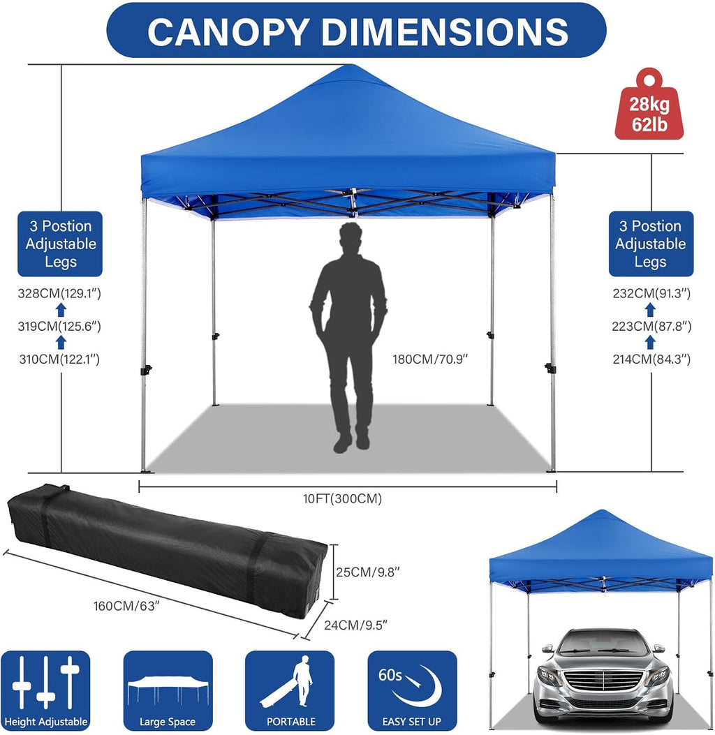 COBIZI 10x15 Heavy Duty Pop Up Canopy Tent with 4 Sidewalls Thicken Frame, Commercial Easy Up Outdoor Wedding Party Tents, All Season Waterproof Windproof with Stakes Sandbags Ropes Bag, Uranus