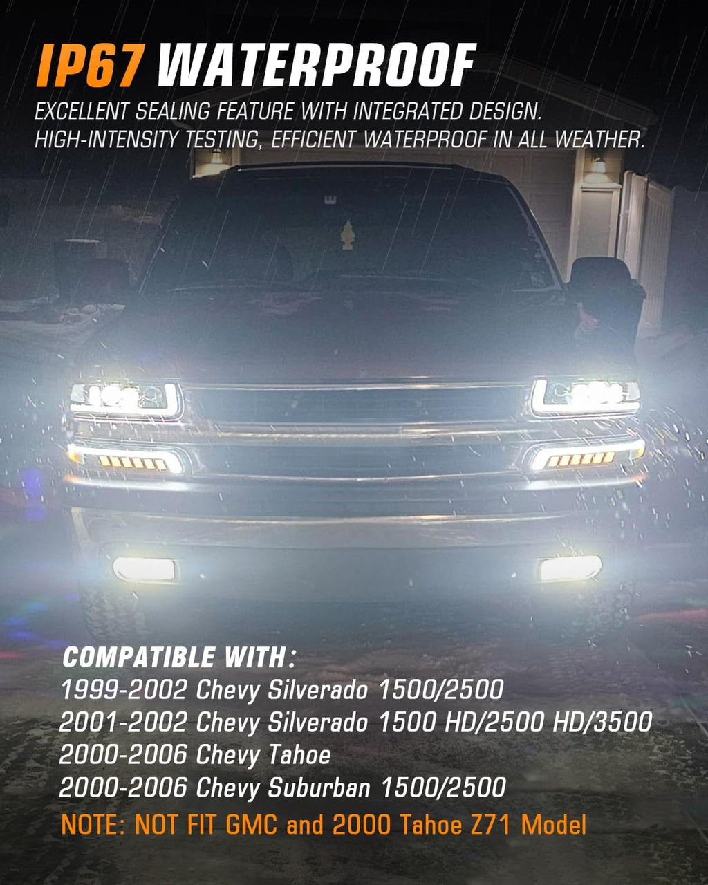RAMJET4X4 LED Headlights Assembly Headlamps Replacement Compatible with 1999-2002 Chevy Silverado 2000-2006 Chevy Suburban 00-06 Tahoe DRL Turn Signal Hi/Low Beam with Bulbs (NOT FIT for GMC)