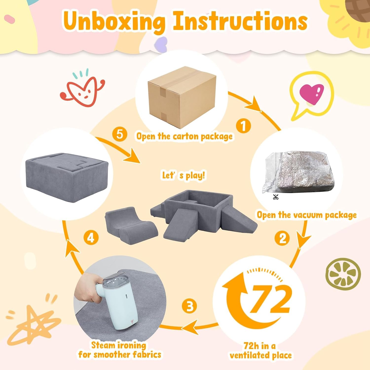 Baby Climbing Blocks with Ball Pit, 6-Piece Foam Climb & Crawl Play Set for Toddlers 1–3, Modular Soft Play Equipment with Washable Cover, Indoor Activity Toys, Gray (Balls Not Included)