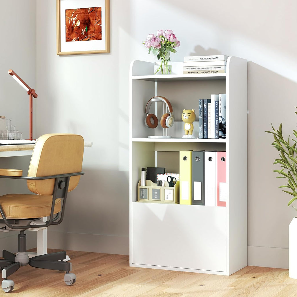 Giantex Bookshelf with Drawer Set of 2, 3-Tier 41.5' Tall Bookcase with Open Shelf, 2 Anti-Tipping Kits, Freestanding Storage Cabinet Display Shelf for Living Room, Bedroom, Office, White