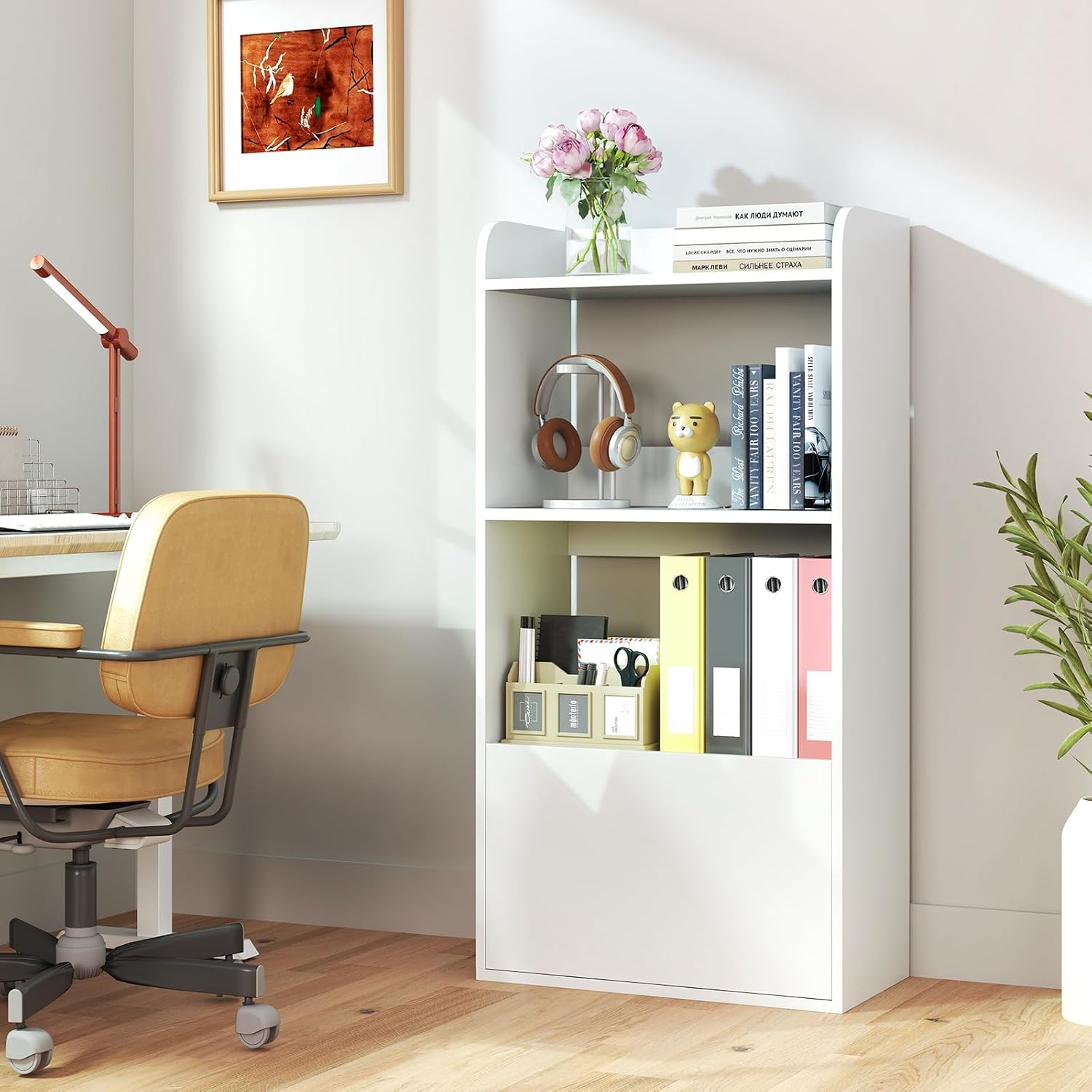 Giantex Bookshelf with Drawer Set of 2, 3-Tier 41.5' Tall Bookcase with Open Shelf, 2 Anti-Tipping Kits, Freestanding Storage Cabinet Display Shelf for Living Room, Bedroom, Office, White
