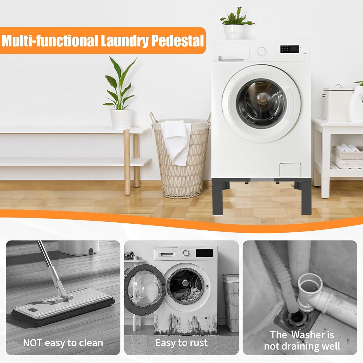 Heavy-Duty All Steel Universal Laundry Pedestal 16' Height , Full size Washing Machine Stand Adjustable Dryer Stand , Suitable for all Washer and Dryer Pedestal（Black）