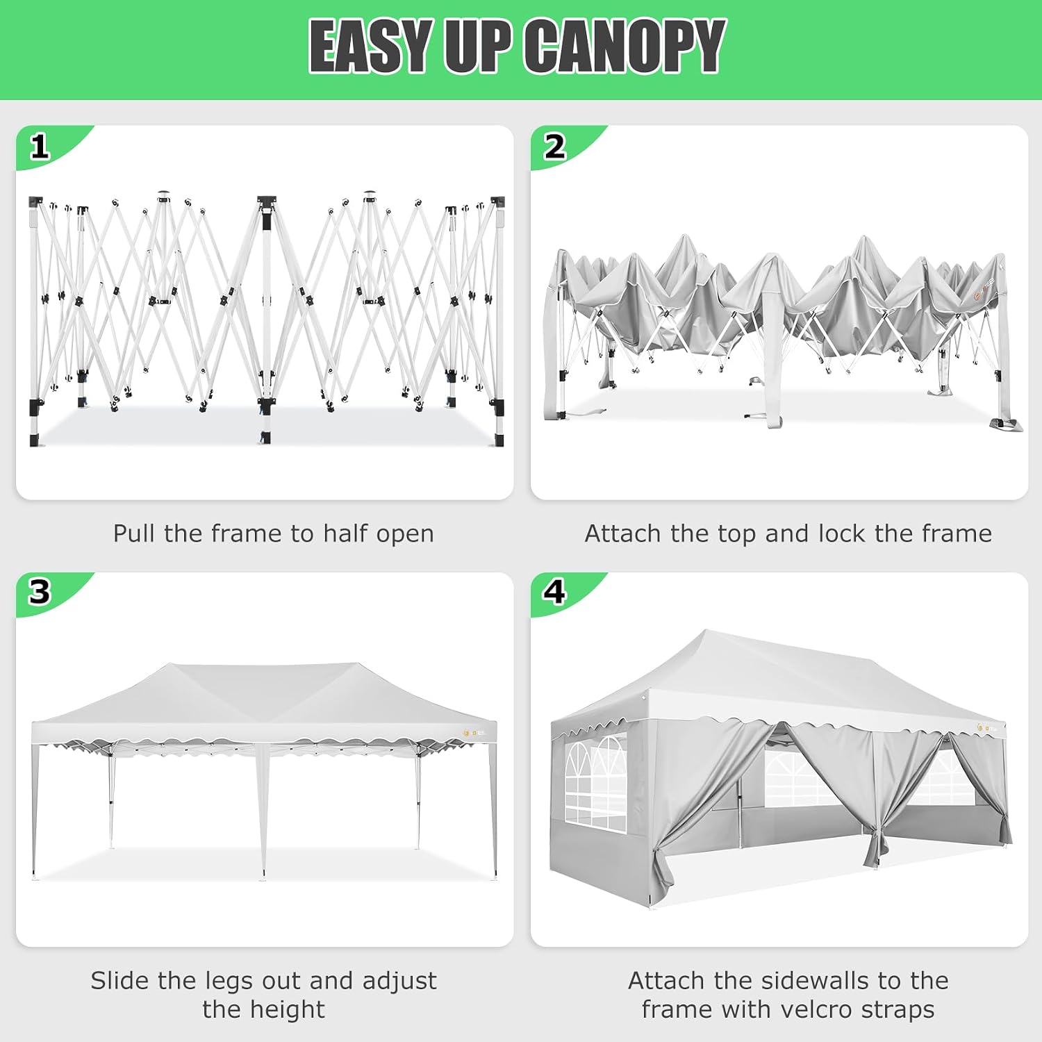 HOTEEL 10x20 Pop Up Canopy Tents for Parties, Outdoor Tent with 6 Sidewalls & Wheeled Bag & 4 Sandbags, Easy Setup for Wedding, Patio Events, Commercial, Party -Waterproof and UV50+ Protection, White