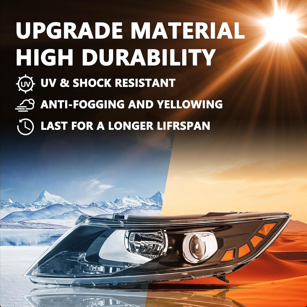 Aosky Compatible With 2011-2013 Kia Optima Headlights Halogen Headlamp Assembly OE Black Housing with Amber Reflector Driver and Passenger Side