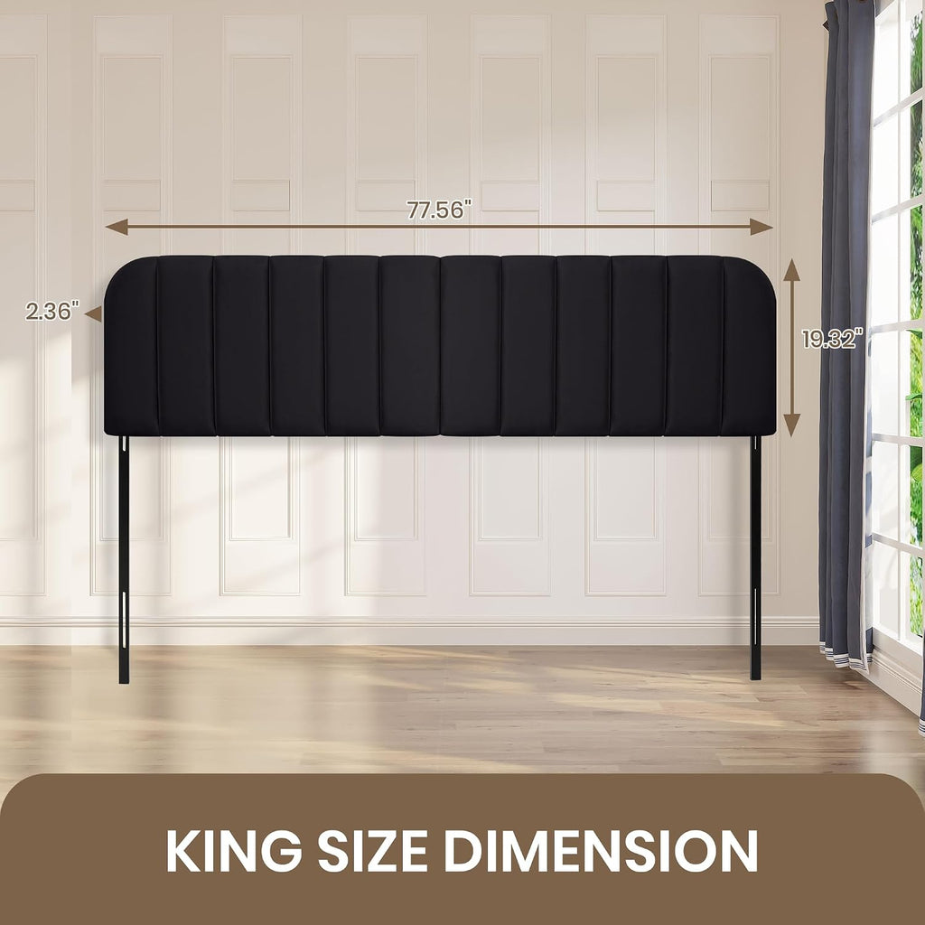 King Headboard Only - Upholstered Headboard for Bed, Easy Assembly, Velvet Covered Sponge, Place Between Bed & Wall, Adjustable Metal Legs with Non-Slip Pads, Black
