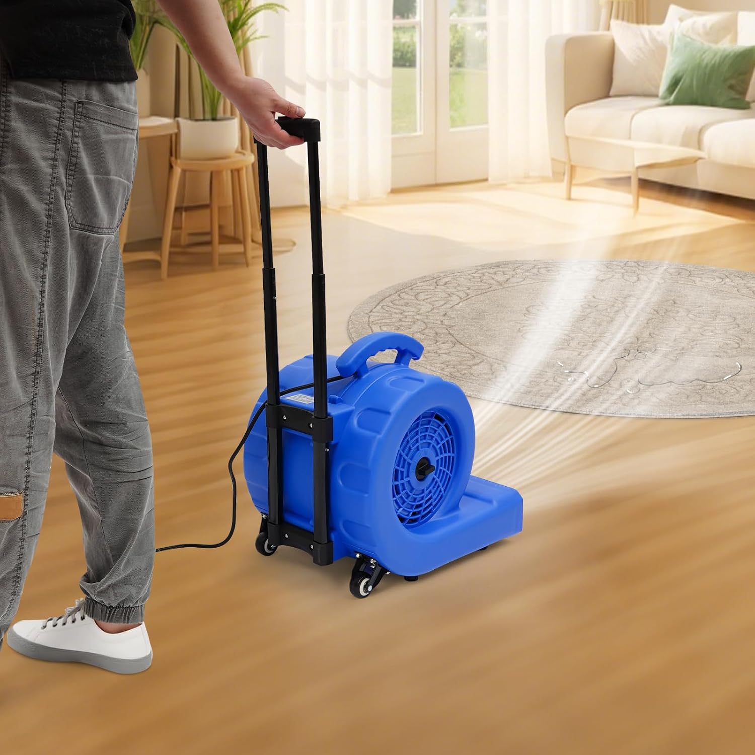 Floor Drying Fan, 750W Centrifugal Air Blower, 110V Floor Blower Fan with 3-Speeds, Adjustable Angles, Timer, Portable with Handle & Wheels, for Commercial Cleaning, Hotel Mall Home