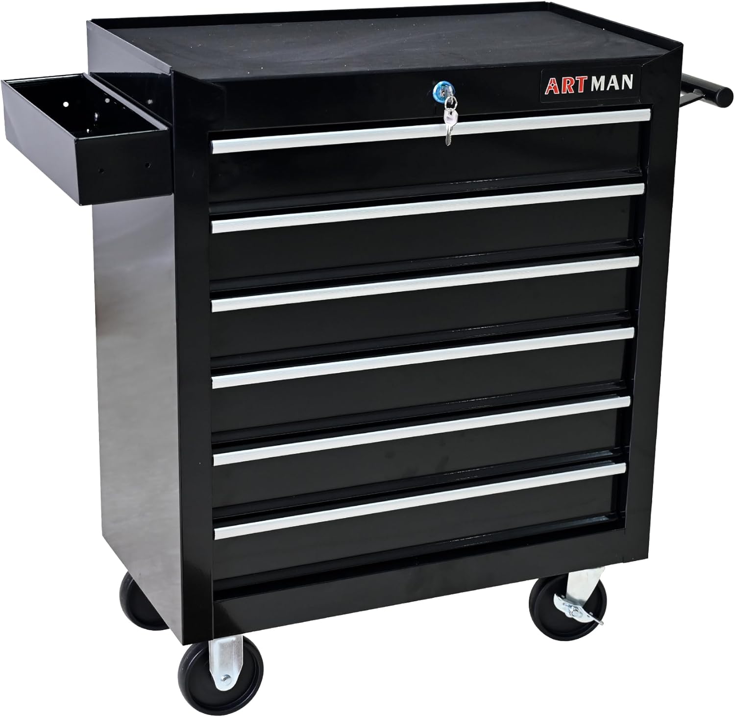 6-Drawer Tool Cart on Wheels, Drawers Rolling Tool Chest with Key Lock, Mobile Trolley Organizer Tools Box with Locking Wheels & Ball Bearing Drawers for Garage,Warehouse,Repair Shop (Black)