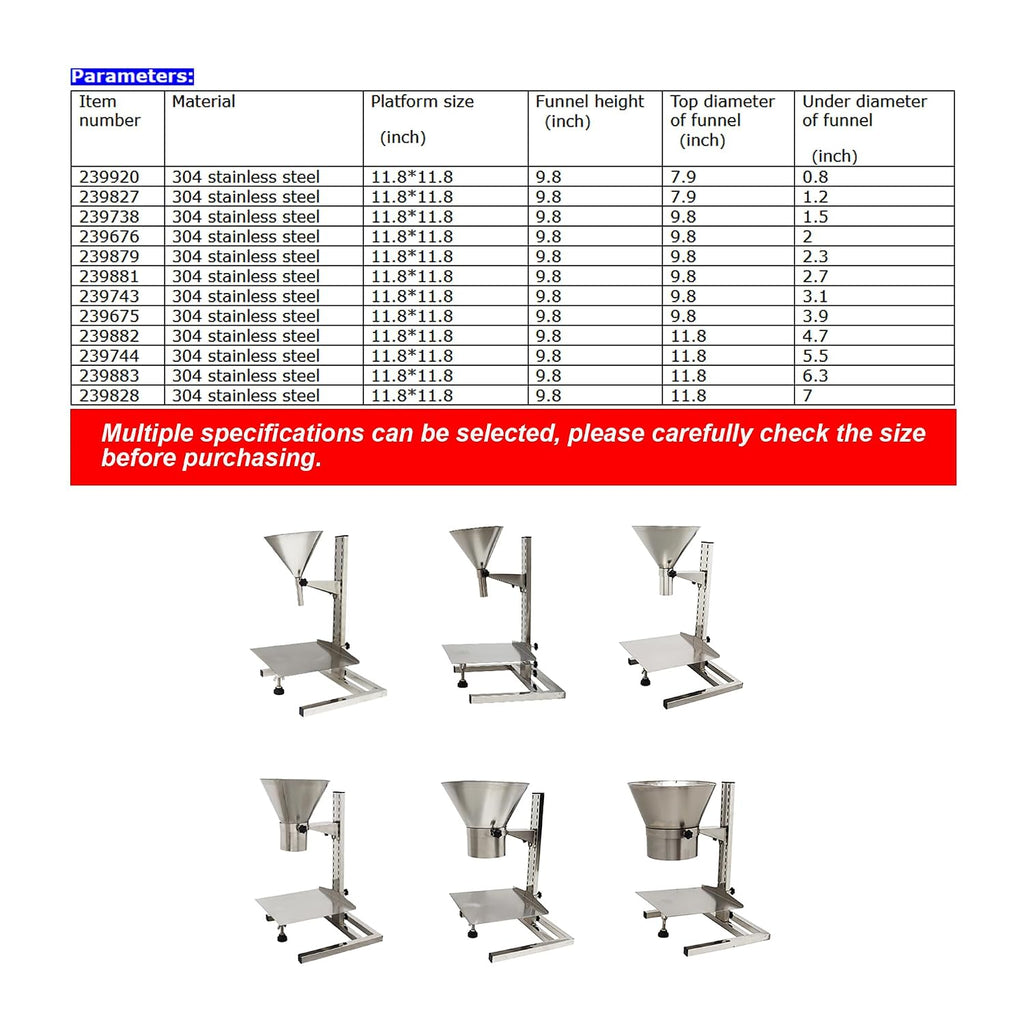 3.1inch Stainless Steel Feeding Hopper with Support Stand Manual Filling Package Funnel for Filling Powder Paste Liquid Granule