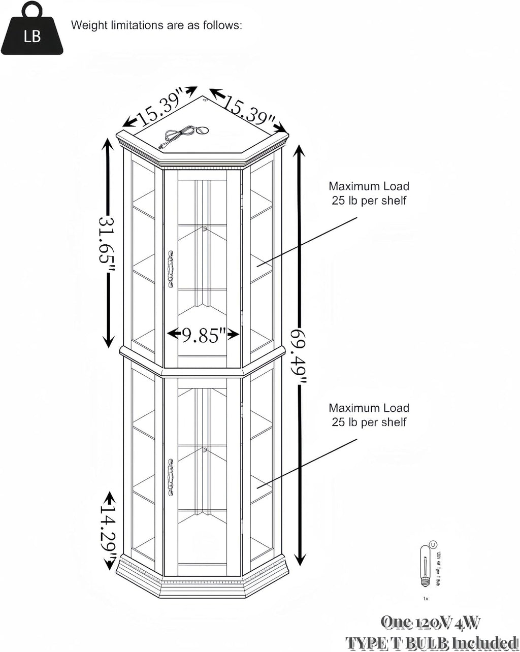 70' Lighted Corner Curio Cabinet,Inside Mirror Corner Glass Display Case with Tempered Glass Door for Living Room, Antique Collectibles, Wine & Bar Glass Storage, Lights Included