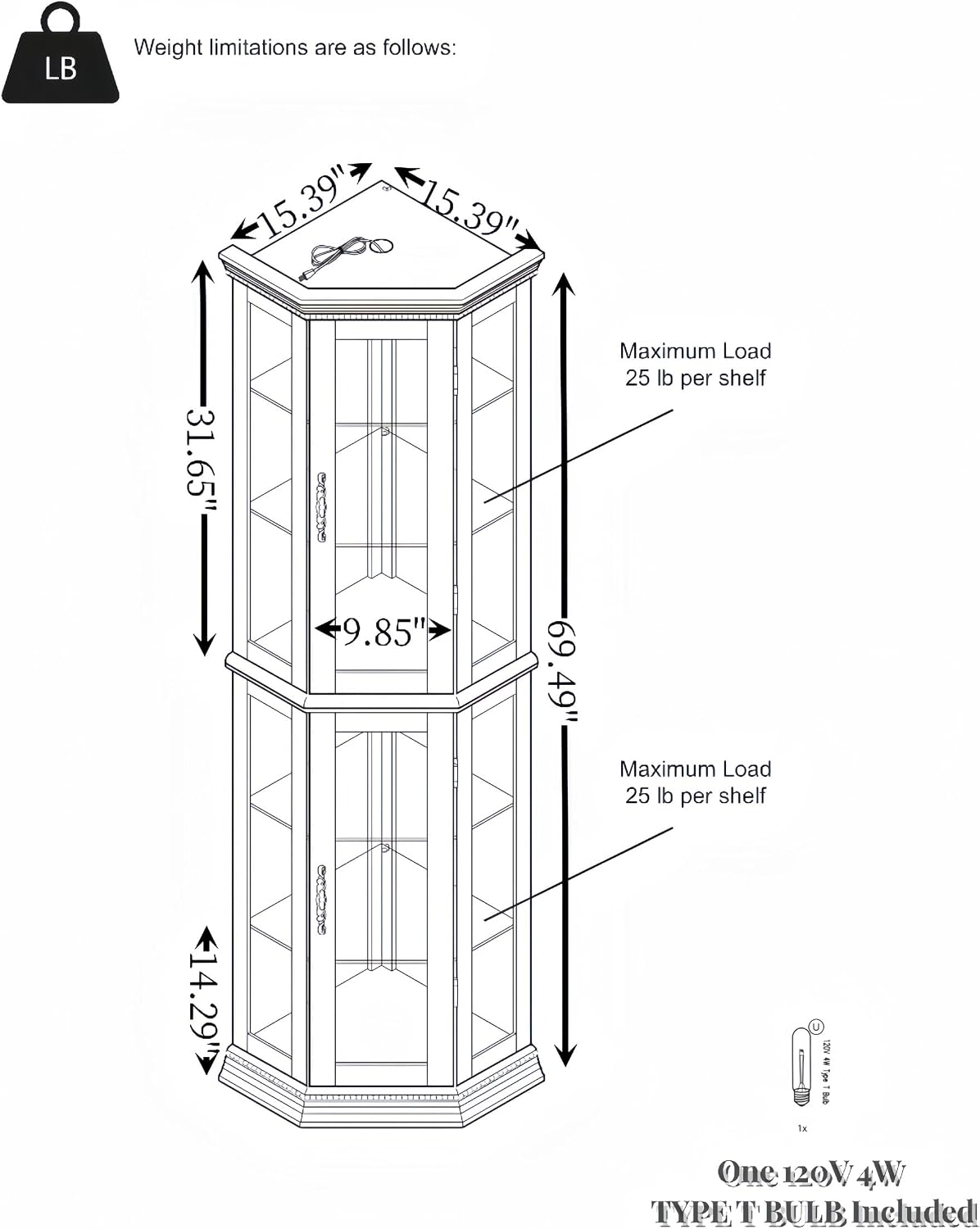 70' Lighted Corner Curio Cabinet,Inside Mirror Corner Glass Display Case with Tempered Glass Door for Living Room, Antique Collectibles, Wine & Bar Glass Storage, Lights Included