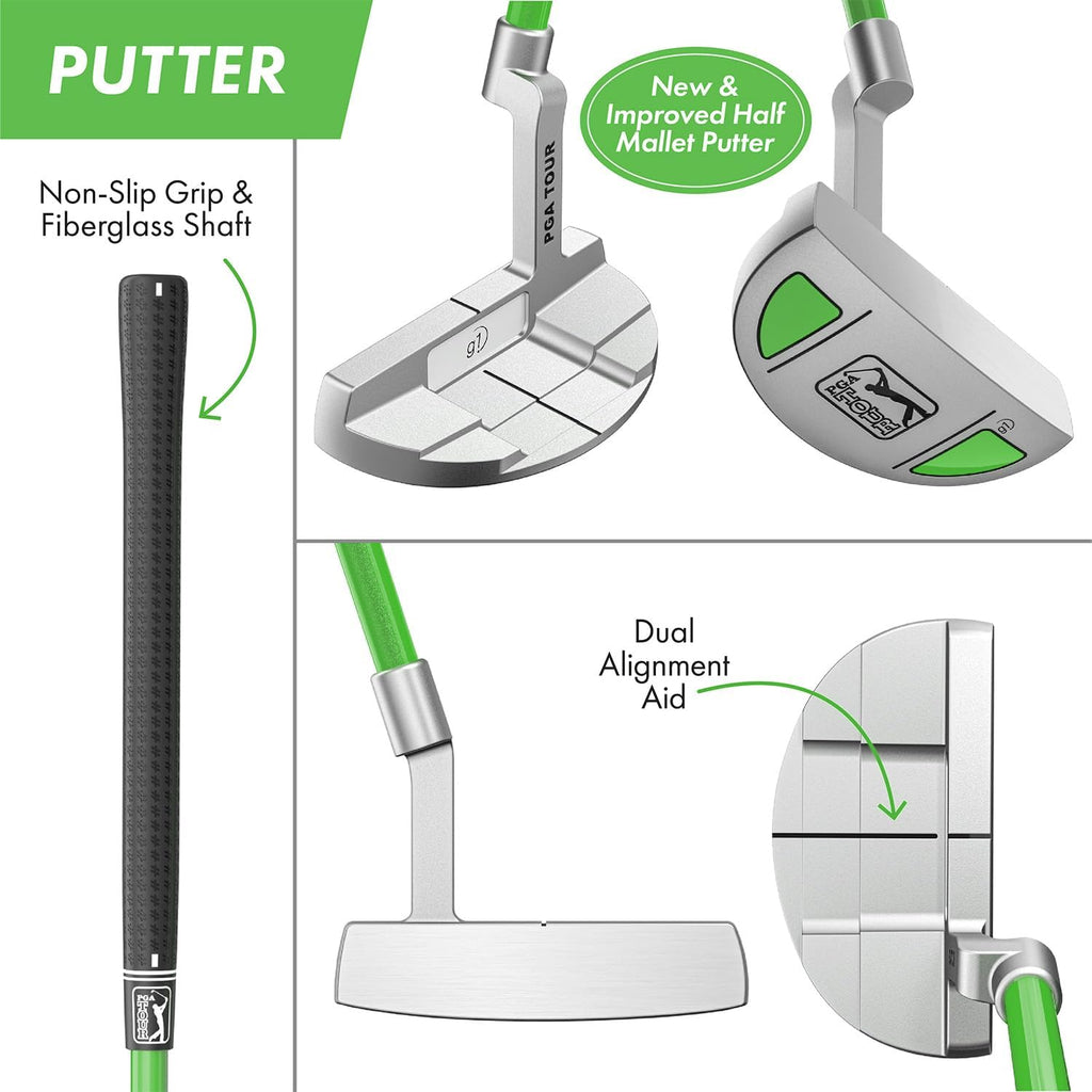 PGA Tour Youth Golf Club Set – Ages 3-5 (3'6'-4'1') and 5-8 (4'1' - 4'8') Right and Left Handed Beginner Junior Golf Clubs with Lightweight Golf Bag, Mallet Putter, Driver by Golfgen
