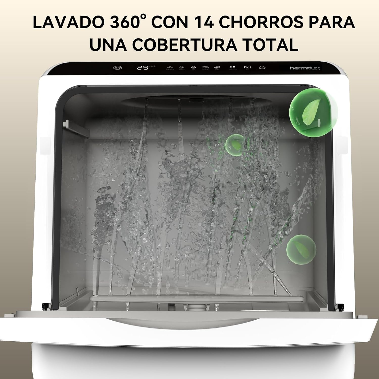 Hermitlux Countertop Dishwasher, 5 Washing Programs Portable Dishwasher With 5-Liter Built-in Water Tank For Glass Door