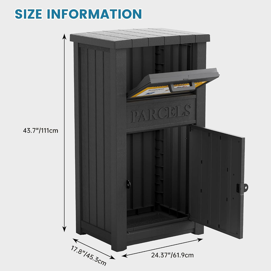 Package Delivery Box for Outside, Large Lockable & Weatherproof Anti-Theft Parcel Drop Box for Porch, Curbside, House Storage, Black(60 Gallon with Sign)