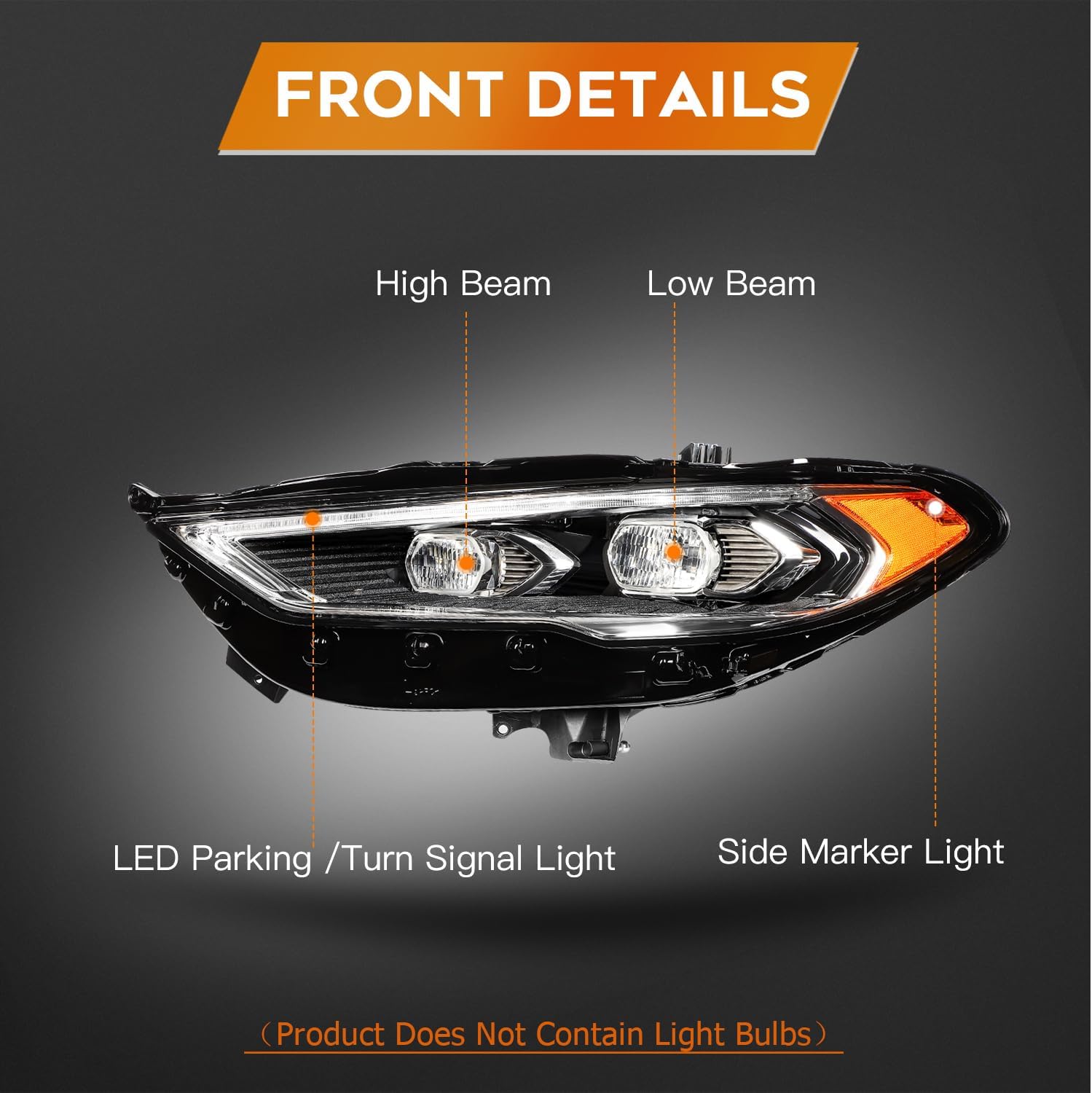 Headlight Assembly Fit 2017-2020 for Fusion Driver & Passenger Side Headlight Black Housing Clear Reflector FO2502347