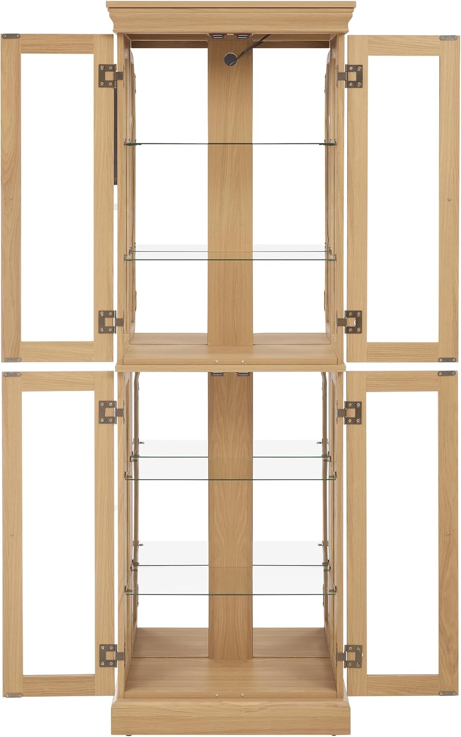 Ball & Cast Lighted Curio Cabinet,6-Tier Glass Display Cabinet with Adjustable Glass Shelves and Mirrored Back Panel for Living Room,Pantry Light Bulb Included,Light Oak