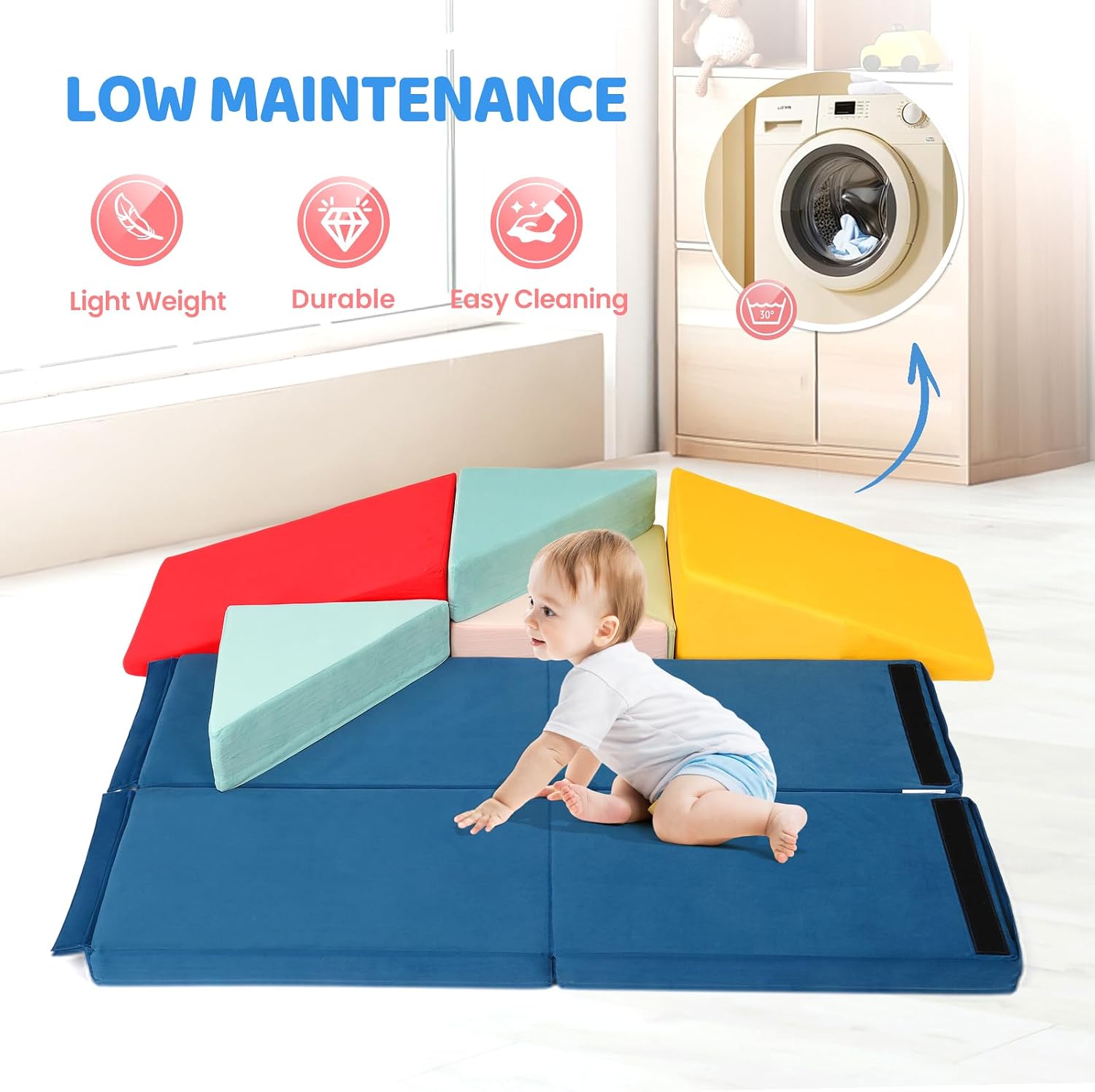 JOYMOR 8-Piece Fabric Soft Foam Climbing Blocks with Ball Pit for Toddlers, (26''x26''x16'') Baby Climbing Toys for Toddlers 1-3 Inside - Soft Play Set for Kids' Development, Gross Motor Skills