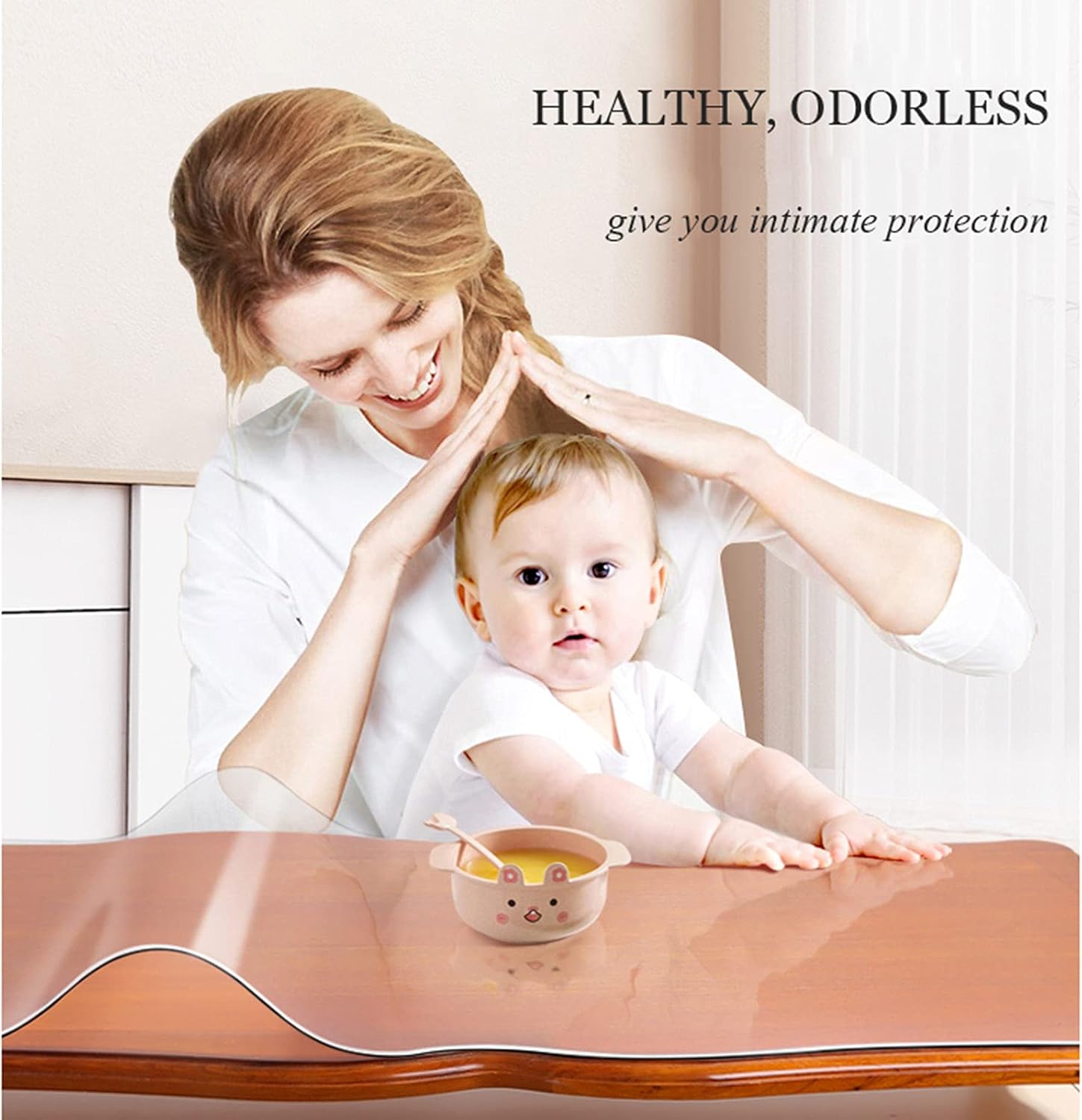 Table Cloth Washable PVC, Transparent Plastic Vinyl Table Cover, Soft Glass Protector Pad, for Kitchen, Furniture, Garden, 3mm Thick Rectangular Non-Slip Tablecloth,90x160cm/35.463in