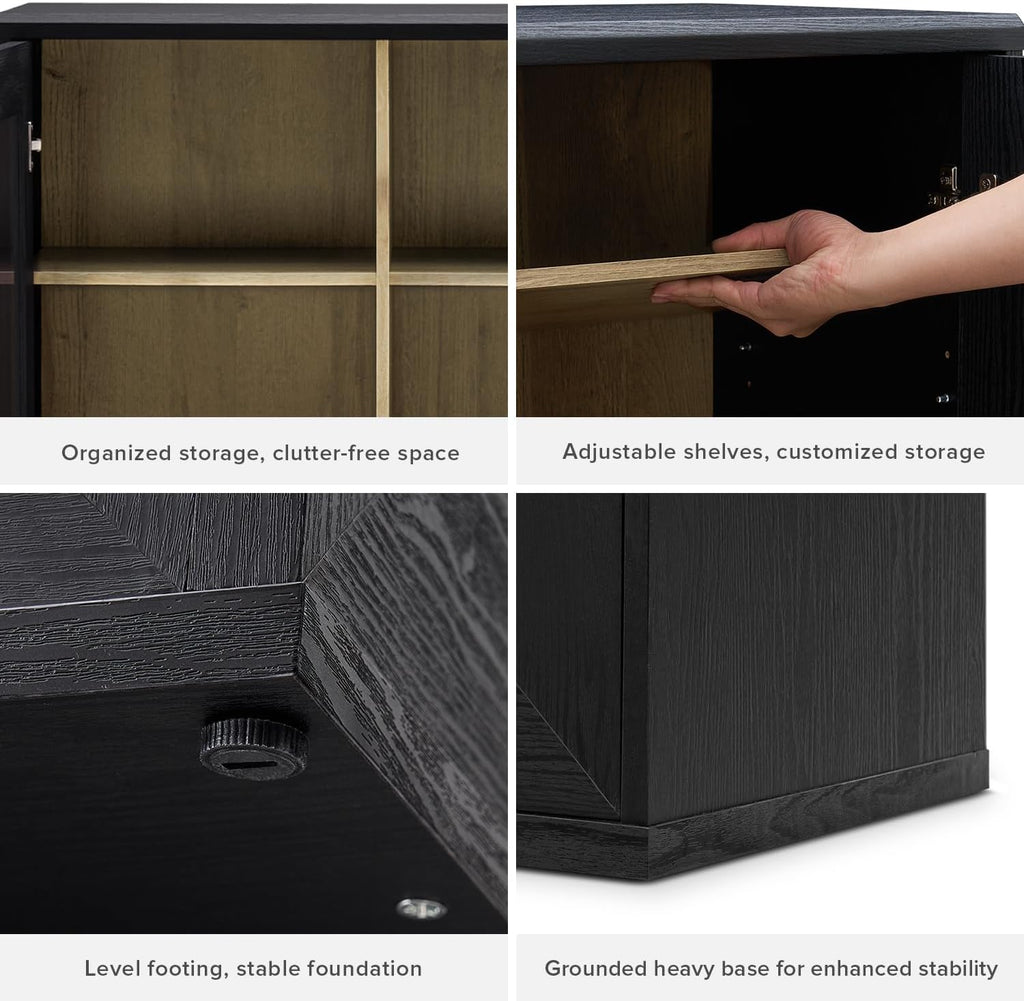 mopio Blake Tall Display Cabinet, Kitchen Buffet Pantry Cupboard, Trophy Display Case, Storage Cabinet Scratch Resistant Acrylic, Modern Farmhouse Curio Organizer (Black Oak Acrylic Hutch, Single)