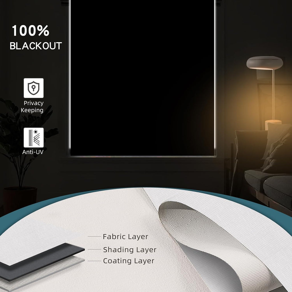 Motorized Roller Shade, 100% Blackout Smart Window Blinds Work with Homekit, Alexa, Google Home, Remote Control, Electric Blinds with USB/Solar Pannel Charging, Texture White