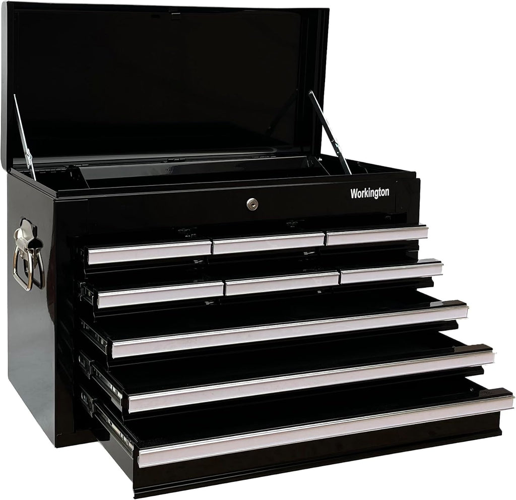 Workington Professional Industrial Portable Metal Tool Chest with 9 Drawers, 26' 9-Drawer Tool Chest Cabinet with Ball Bearing Drawer Slides, Steel Tool Storage Box Organizer 4016 Black