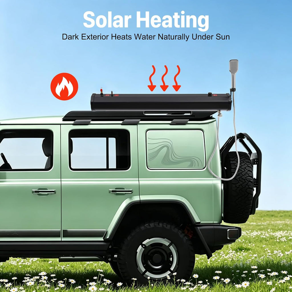 5.28 Gallon Pressurized Water Tank,Portable Car Camping Shower Water Storage Roof Rack Mounted Solar Shower or Overland Off-Road Vehicles, Pick-up Truck,Outdoor Activities Water Supply, RV, Camping