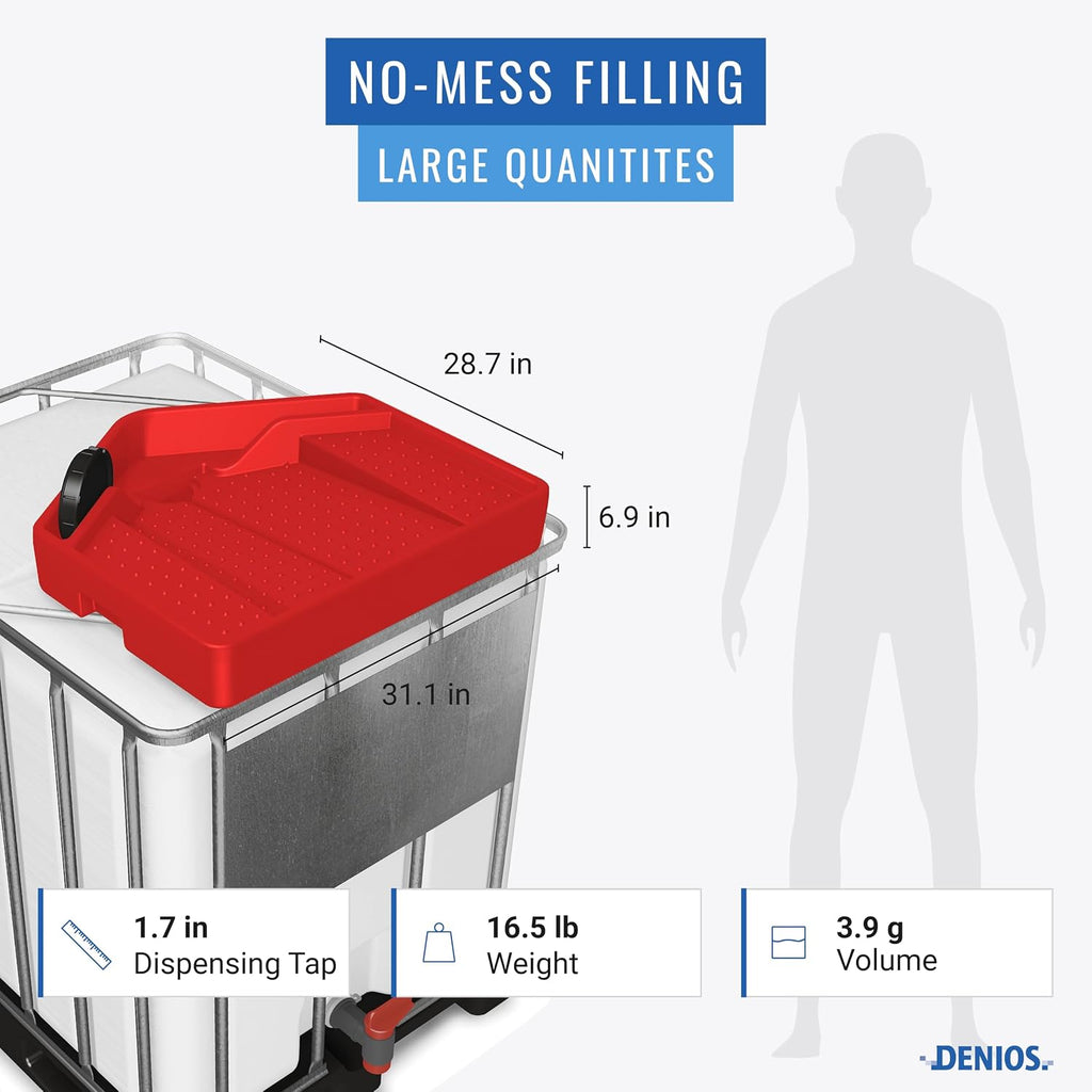 DENIOS® IBC Tote Funnel - Premium IBC Funnel chemically Resistant Polyethylene in Red – 1x - Large Drain Opening (4.9in) - Made in USA