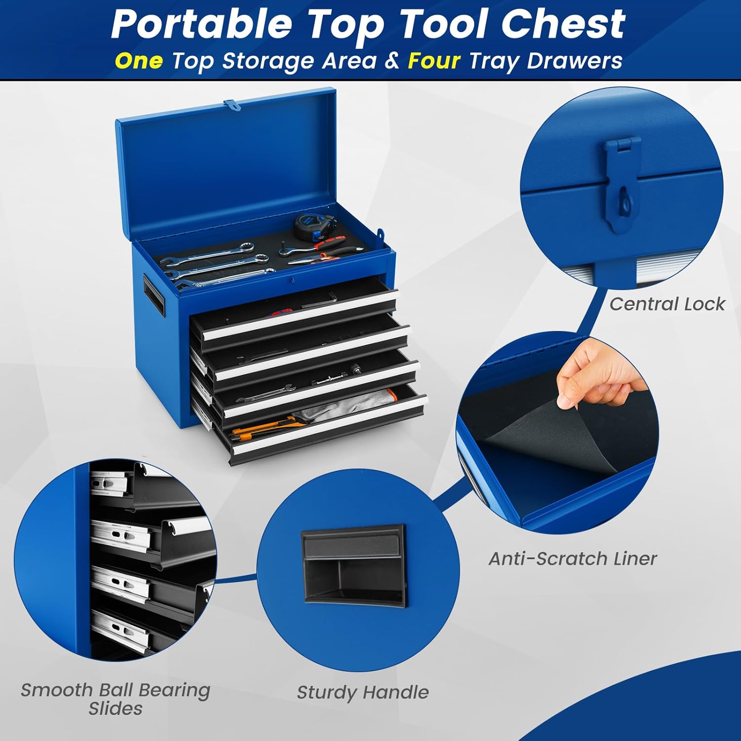 S AFSTAR 5-Drawer Rolling Tool Chest, Tool Storage Cabinet with Lockable Wheels, Adjustable Shelf & Anti-Slip Liner, Detachable Tool Box Organizer, Rolling Tool Cabinet for Garage Workshop (Blue)