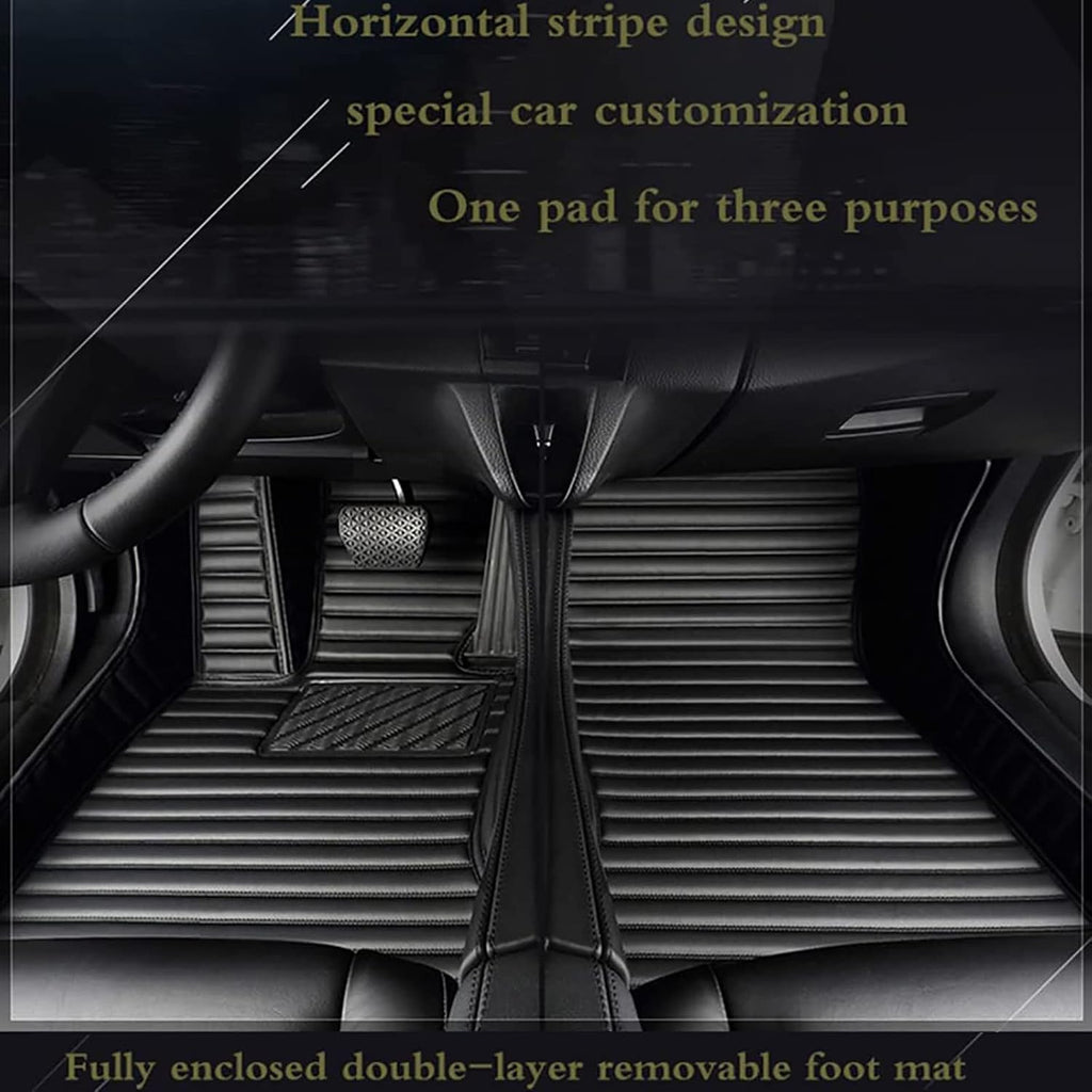 AGAATI for Mini Coupe 2009-2017 Custom Car Floor Mats, Front Rear Full Coverage Leather Stripe Floor Liners Protectors Anti-Slip Carpets Pads Interior Accessories,C/Beige