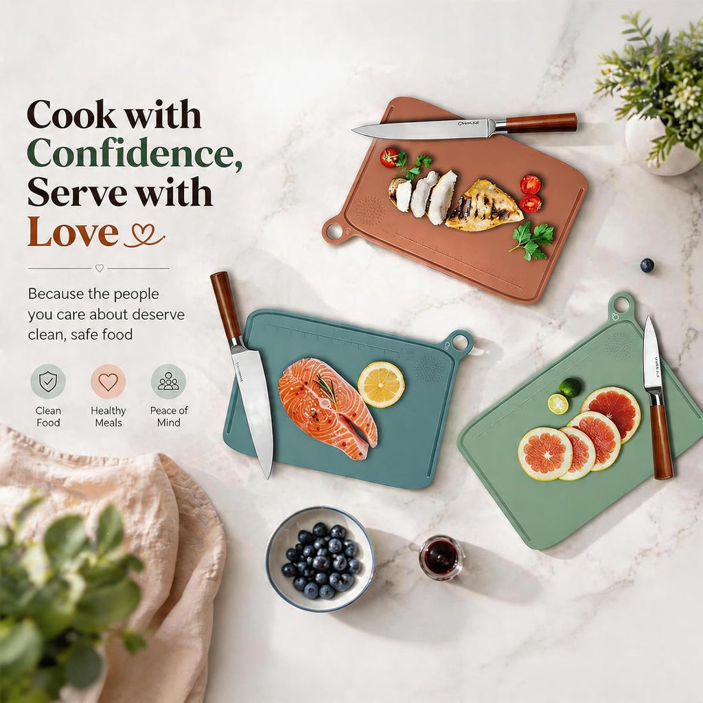 Charmline Smart Cutting Board and Knife Set with Holder, Self-Cleaning & Drying, Space-Saving Kitchen Organizer, Practical Gift for Mom, Dad, Housewarming, Birthday & Christmas