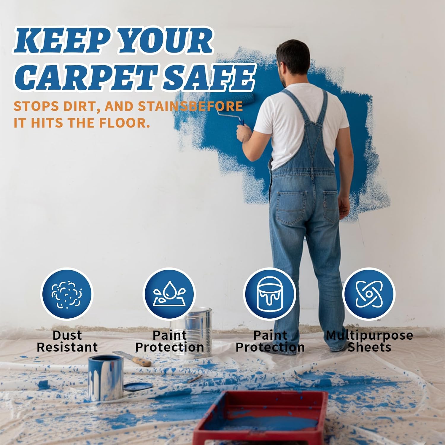 Yiech Carpet Protection Film 36' x 500' – Clear self-adhesive protective film for carpets and floors, waterproof and puncture-resistant shield, easy to install and remove, ideal for construction